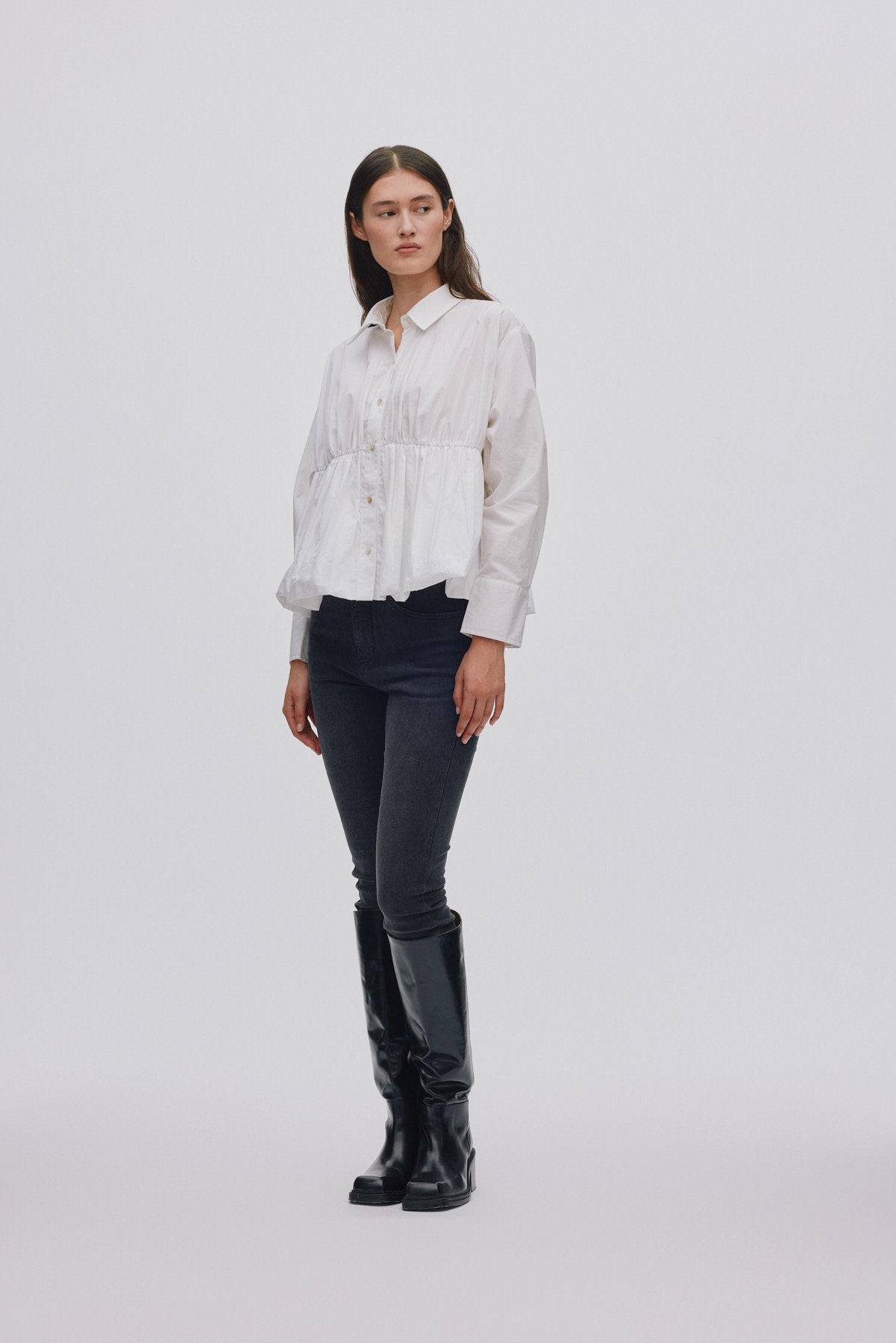Sophie - Poplin puffed hem shirt I White