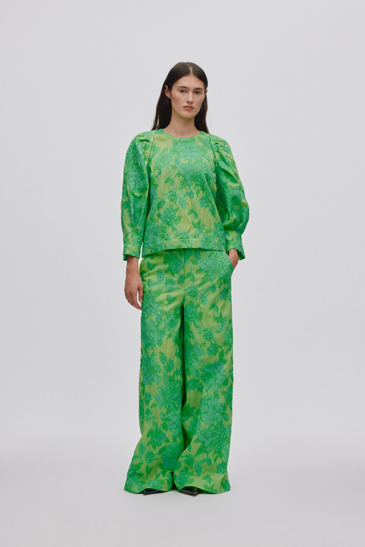 Clipped jacquard wide leg pants - Cass I Viper green