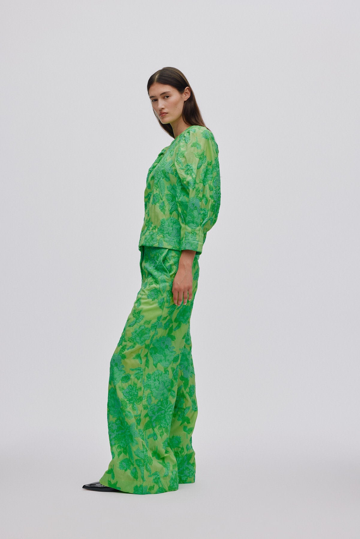 Clipped jacquard wide leg pants - Cass I Viper green