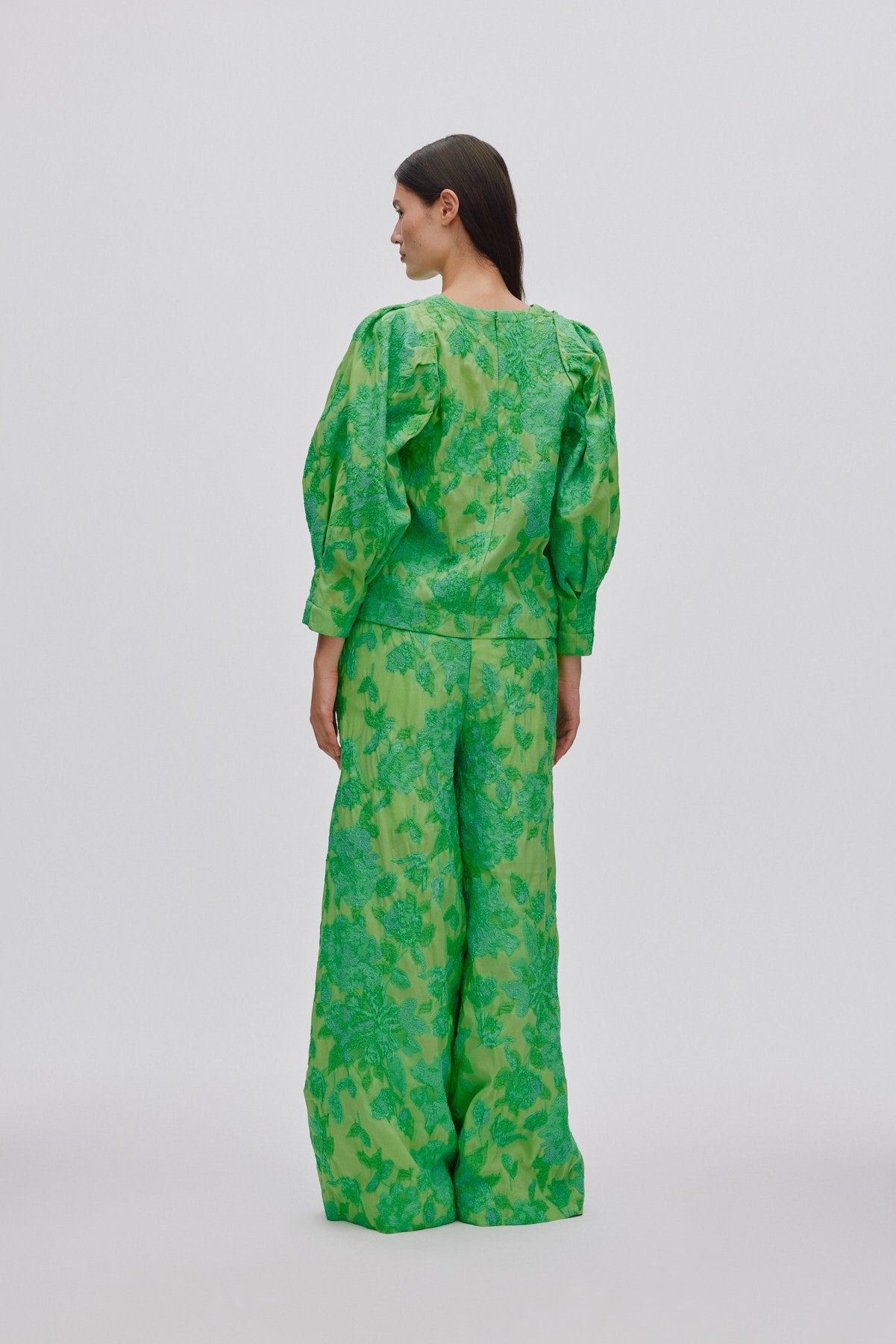 Cass - Clipped jacquard wide leg pants I Viper green