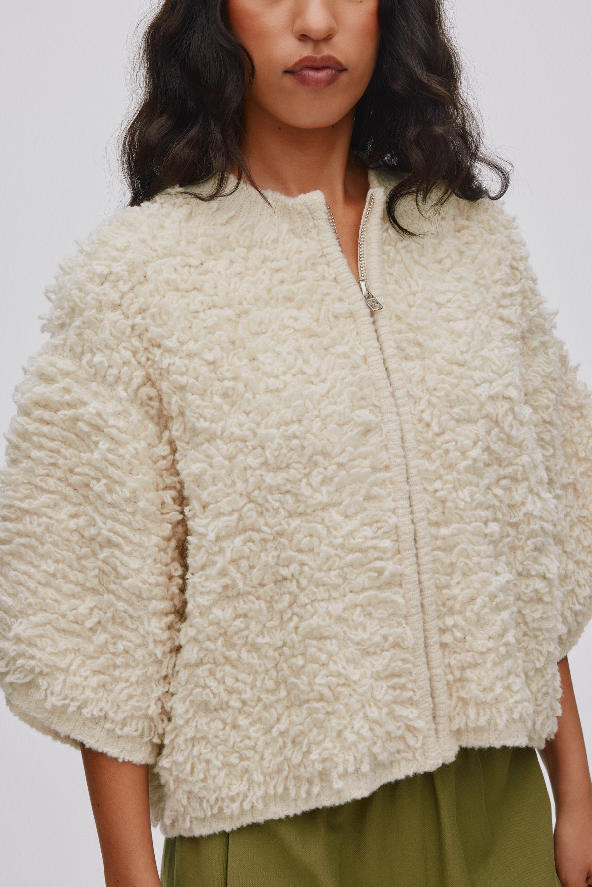 Alice - Shaggy lam knit cardigan I Off white