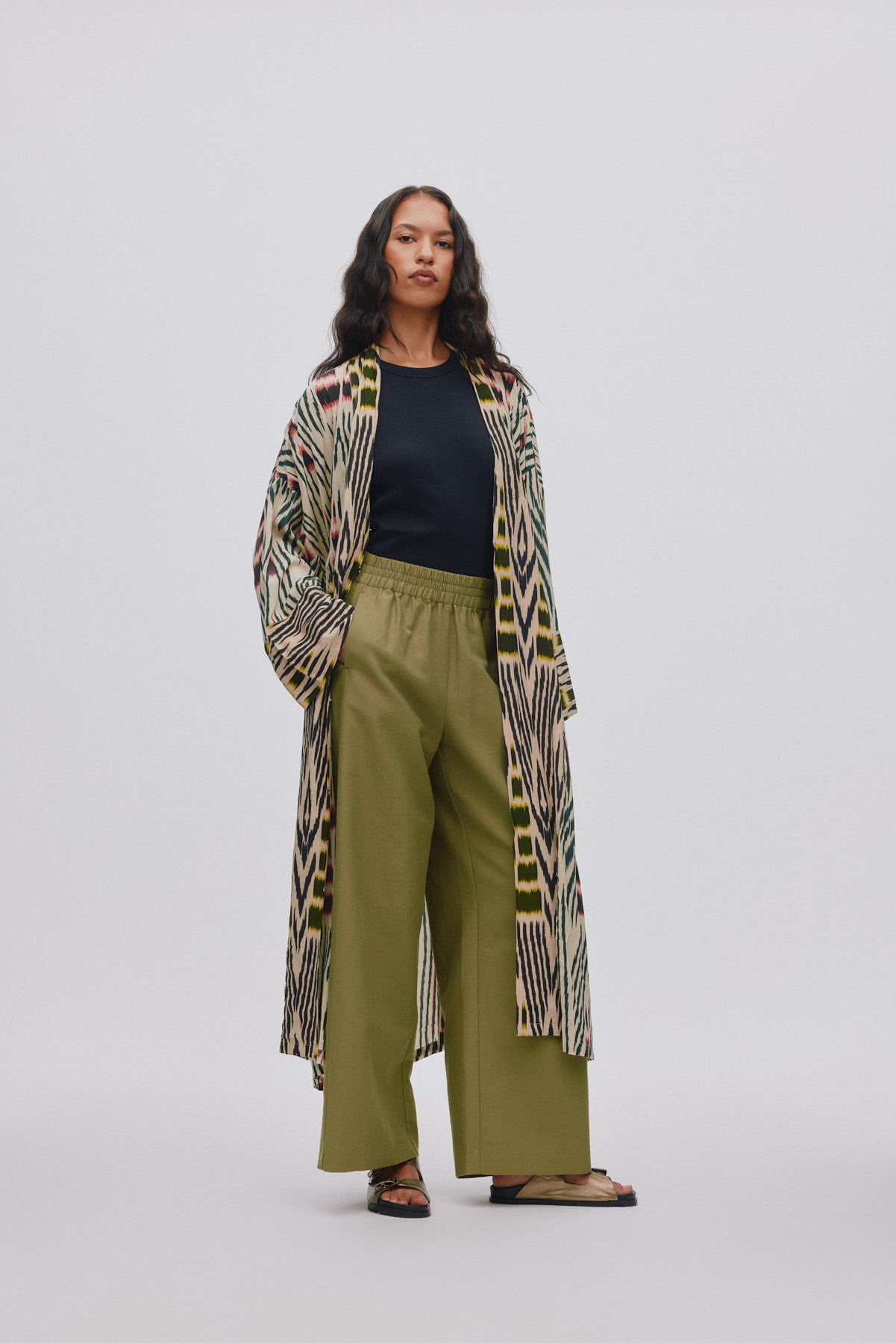 Sunita - Ikat combo robe dress I Forest pink sand & citrus combo