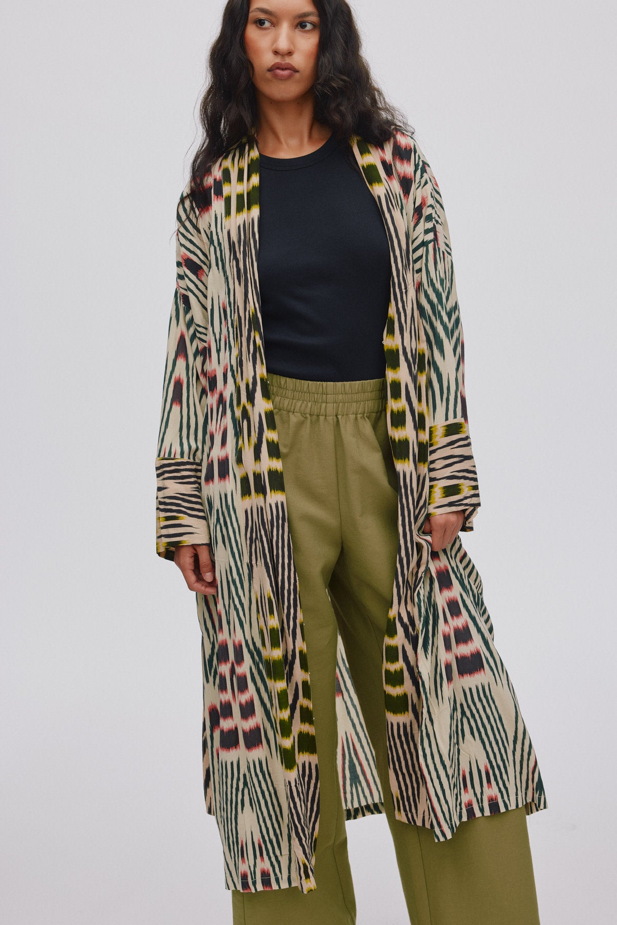 Sunita - Ikat combo robe dress I Forest pink sand & citrus combo