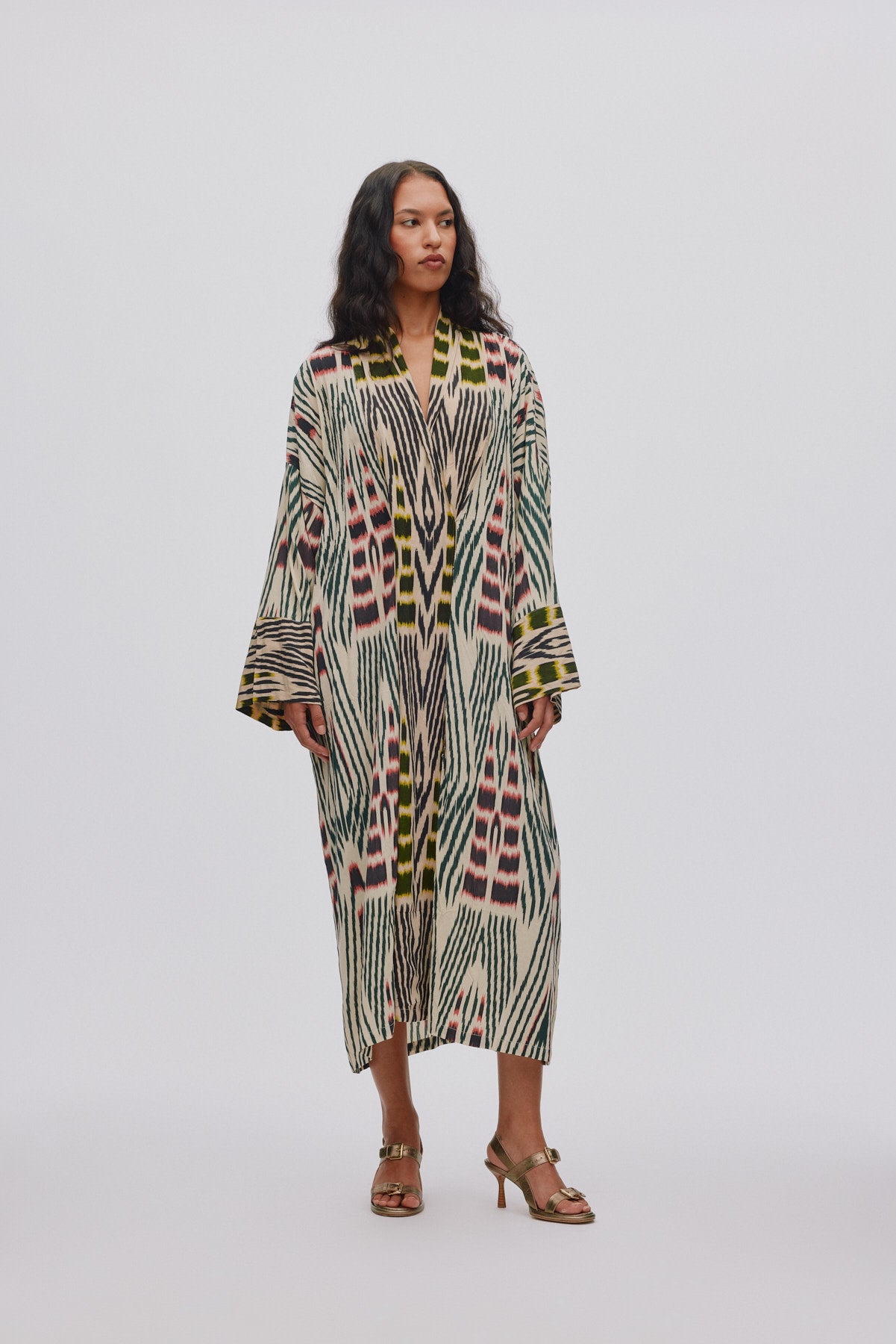 Sunita - Ikat combo robe dress I Forest pink sand & citrus combo