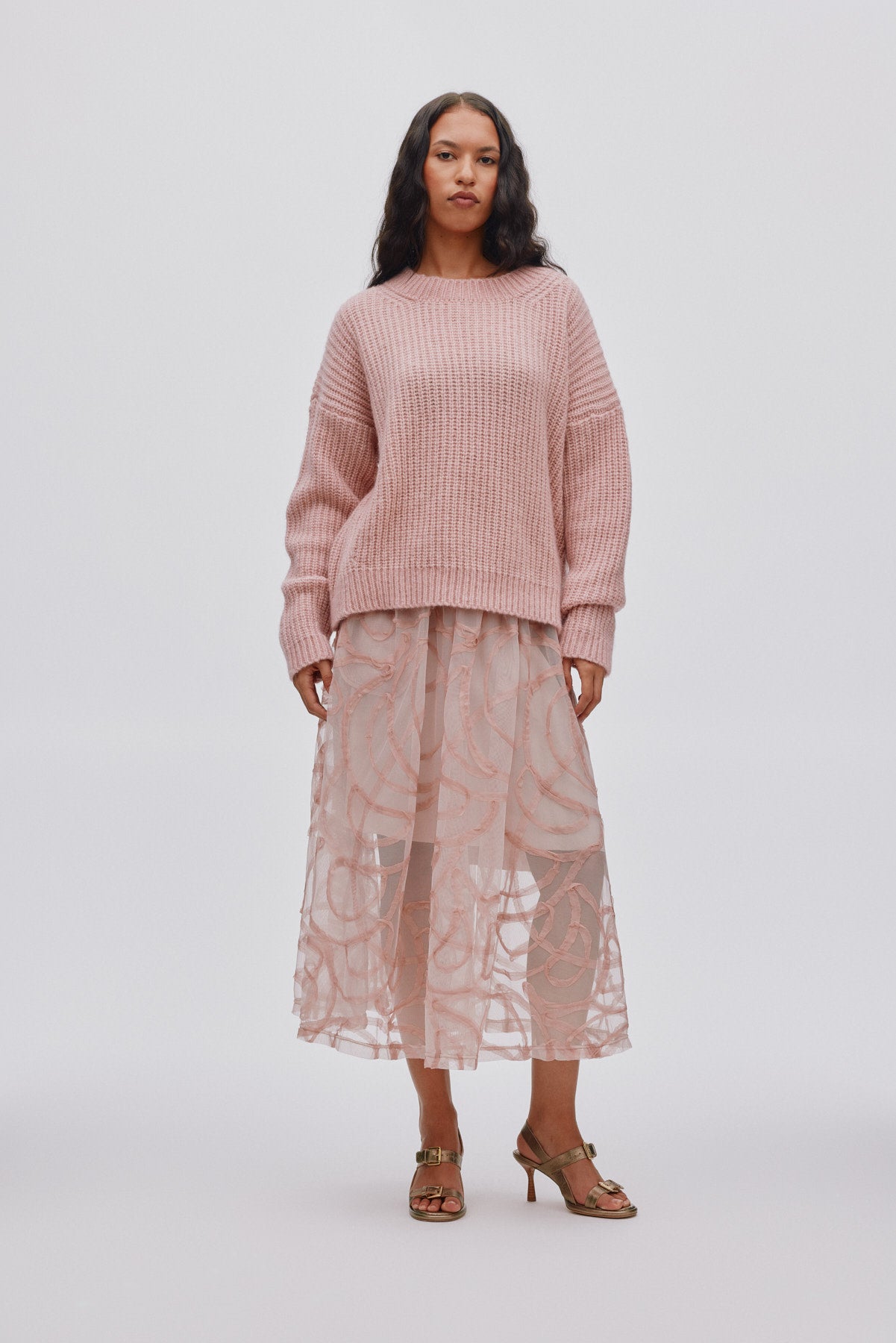 Hifa - Open knit cosy sweater I Pale pink