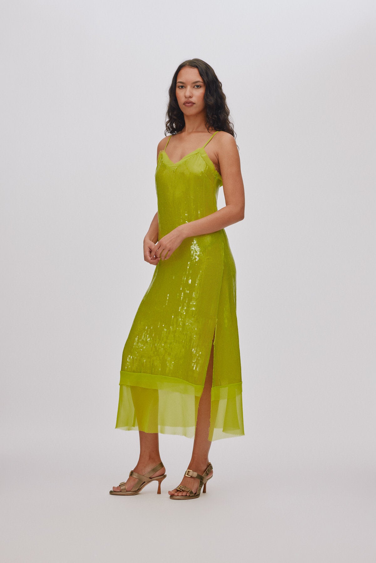 Gloria - Mini sequin strap dress I Chartreuse