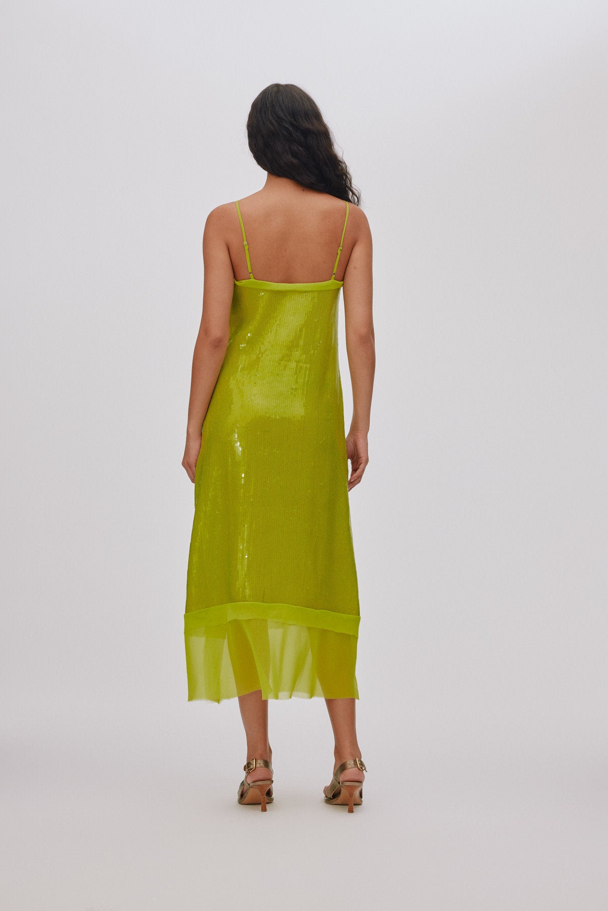 Gloria - Mini sequin strap dress I Chartreuse