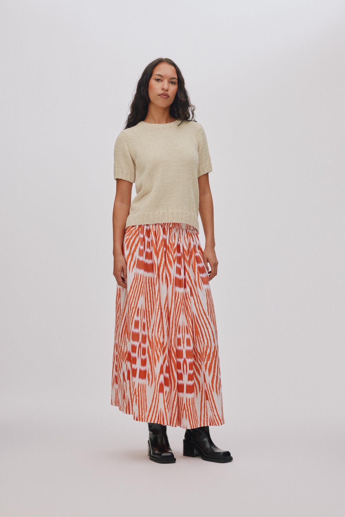 Almas - Ikat full skirt I Forest pink sand