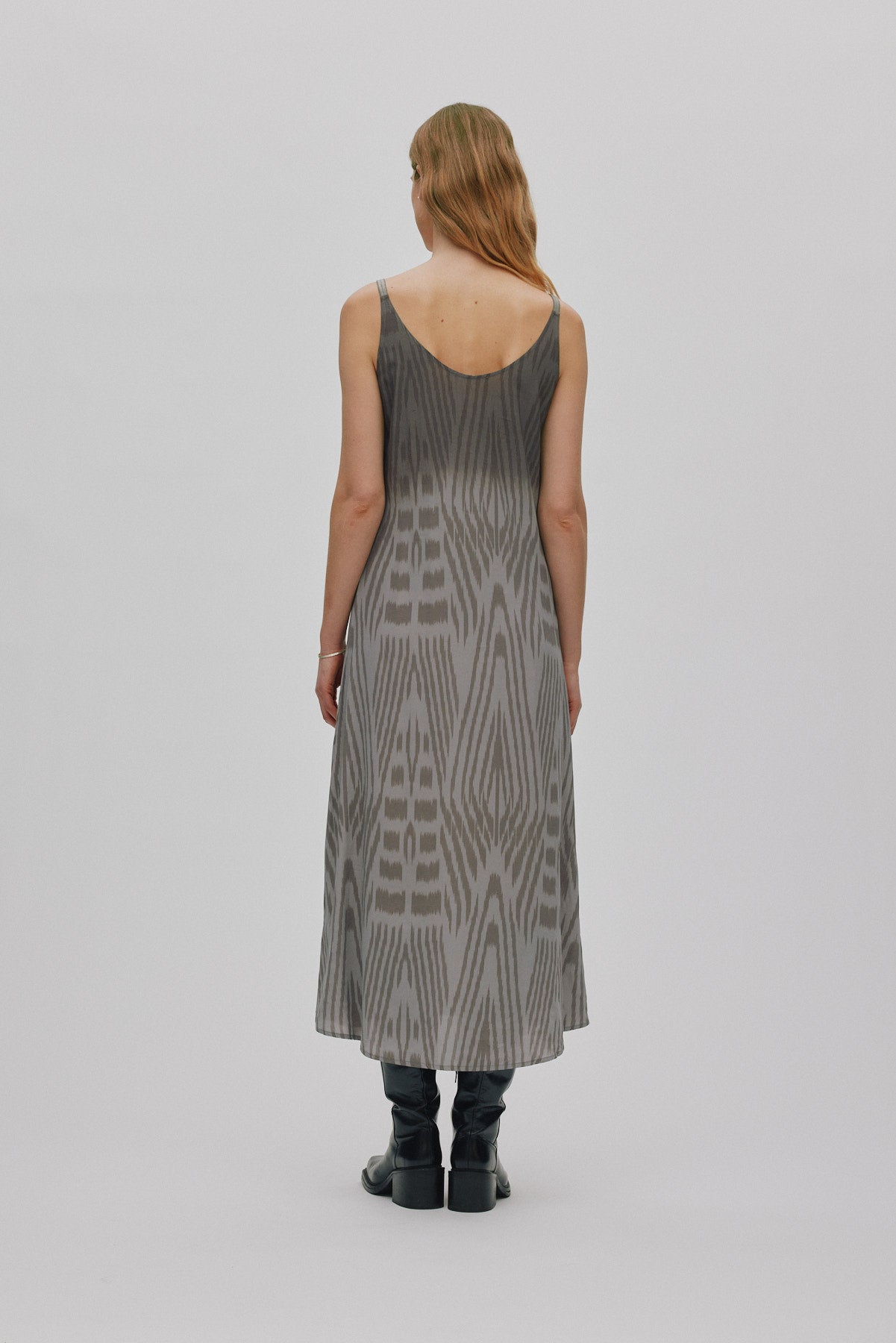 Maice - Ombre ikat slim string dress I Asphalt combo