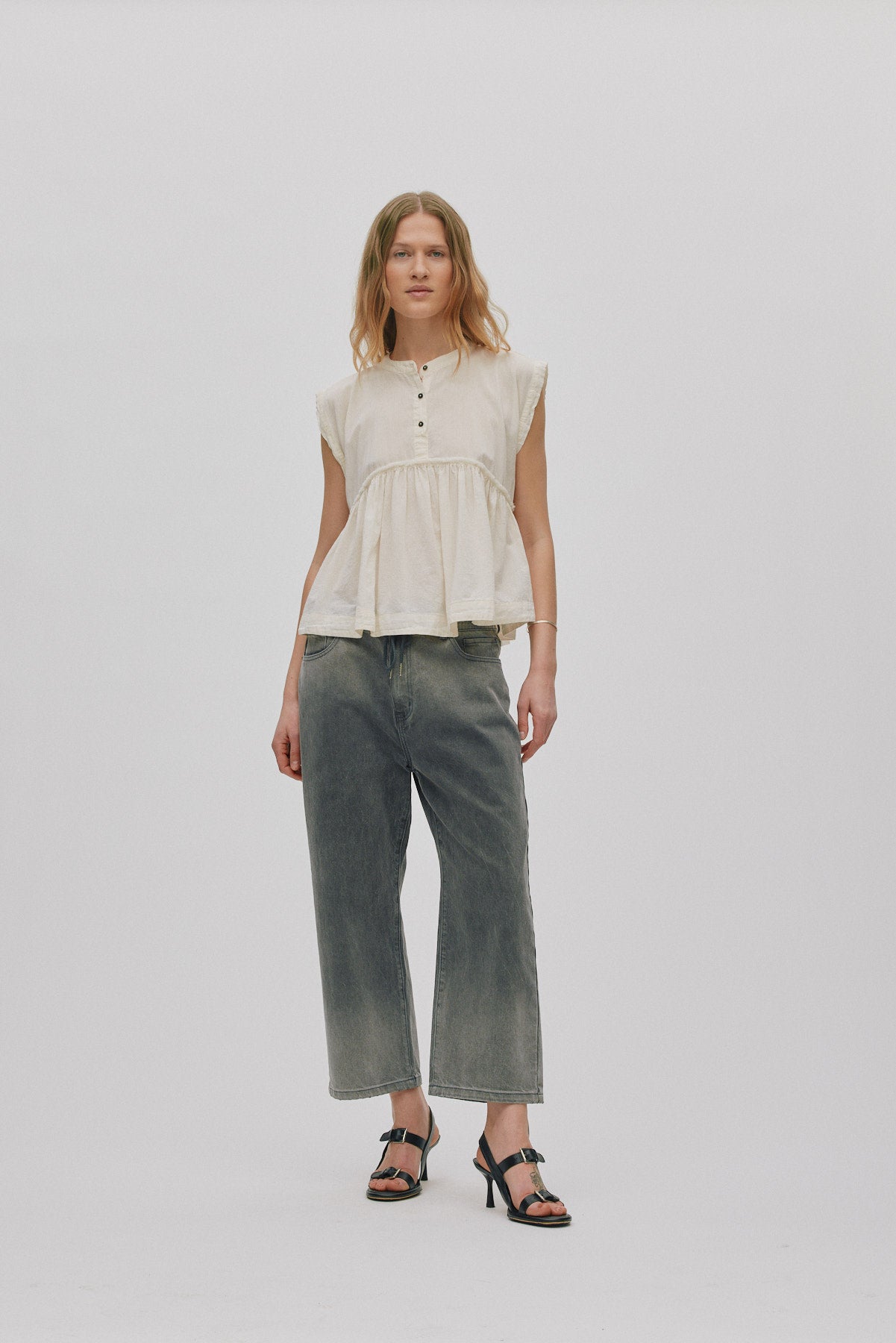 Beza - Grey denim drawstring pants I Washed grey