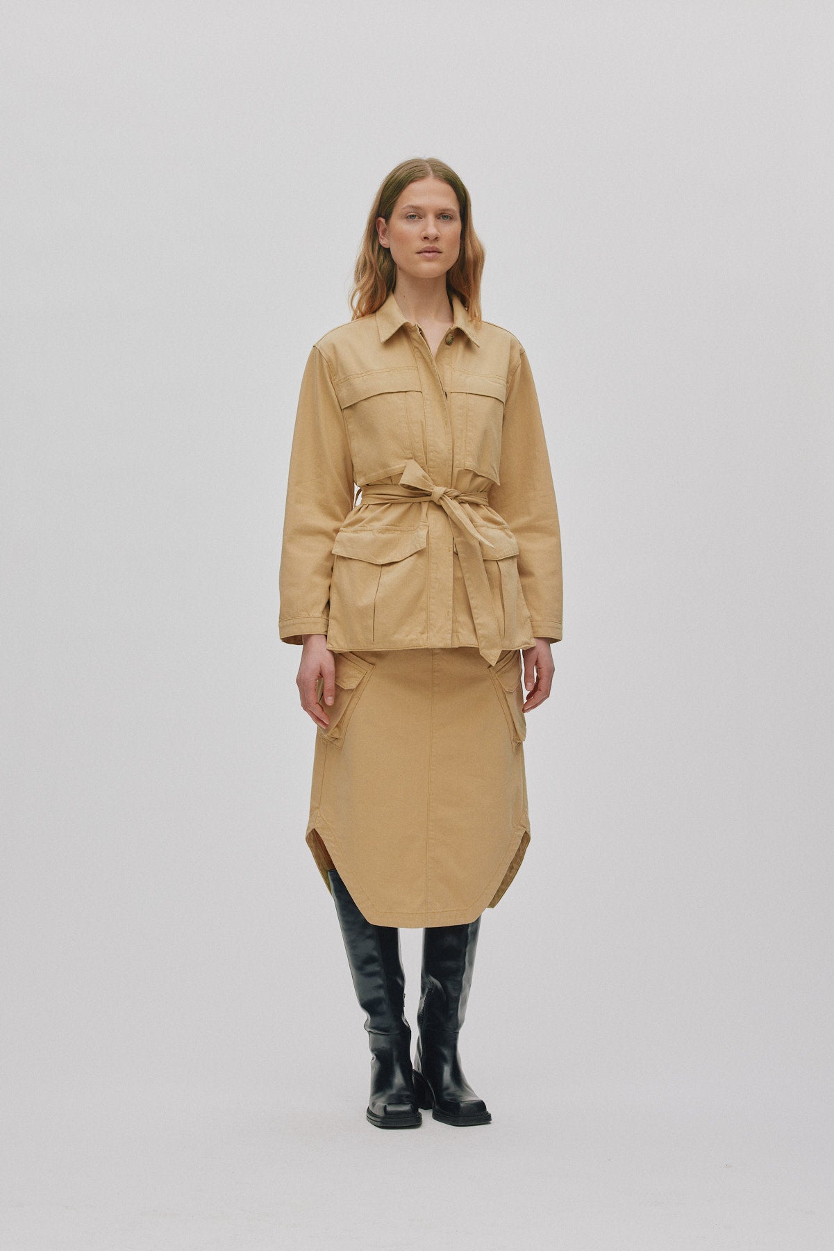 Ambra - Texture canvas cargo skirt I Sand