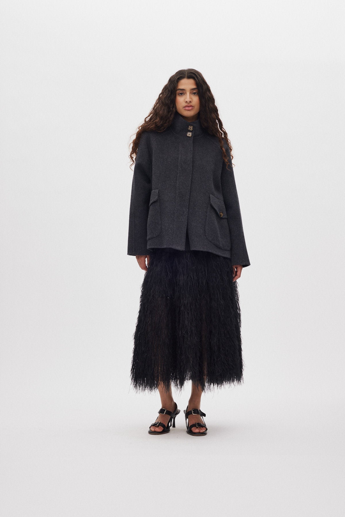 Hillevi - Double felt wool jacket I Dark grey melange
