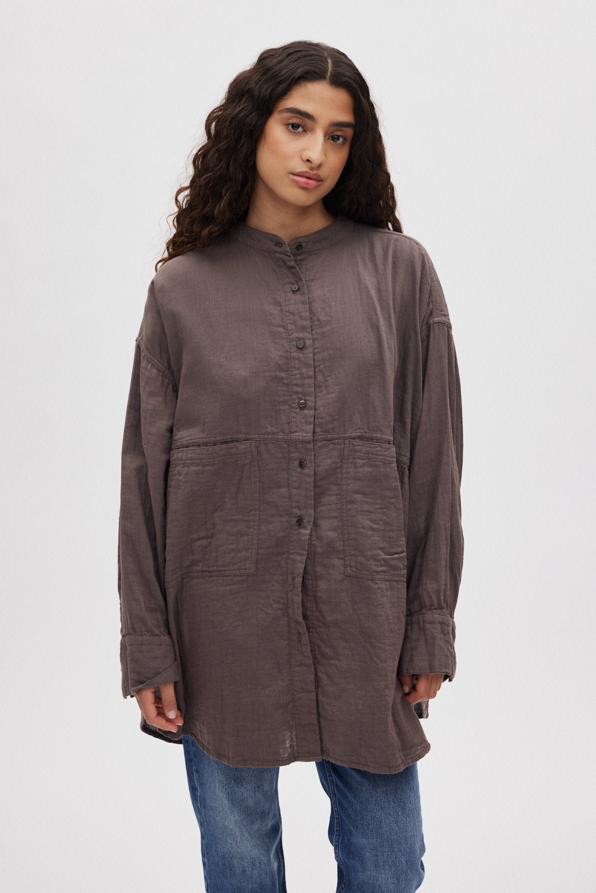 Sonja - Cotton double oversized shirt I Brown