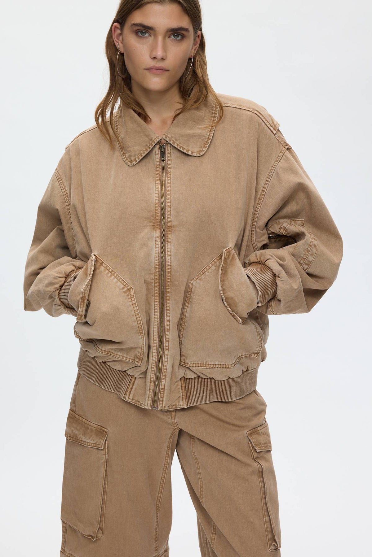 Ezmira - Canvas padded bomber I Washed tobacco
