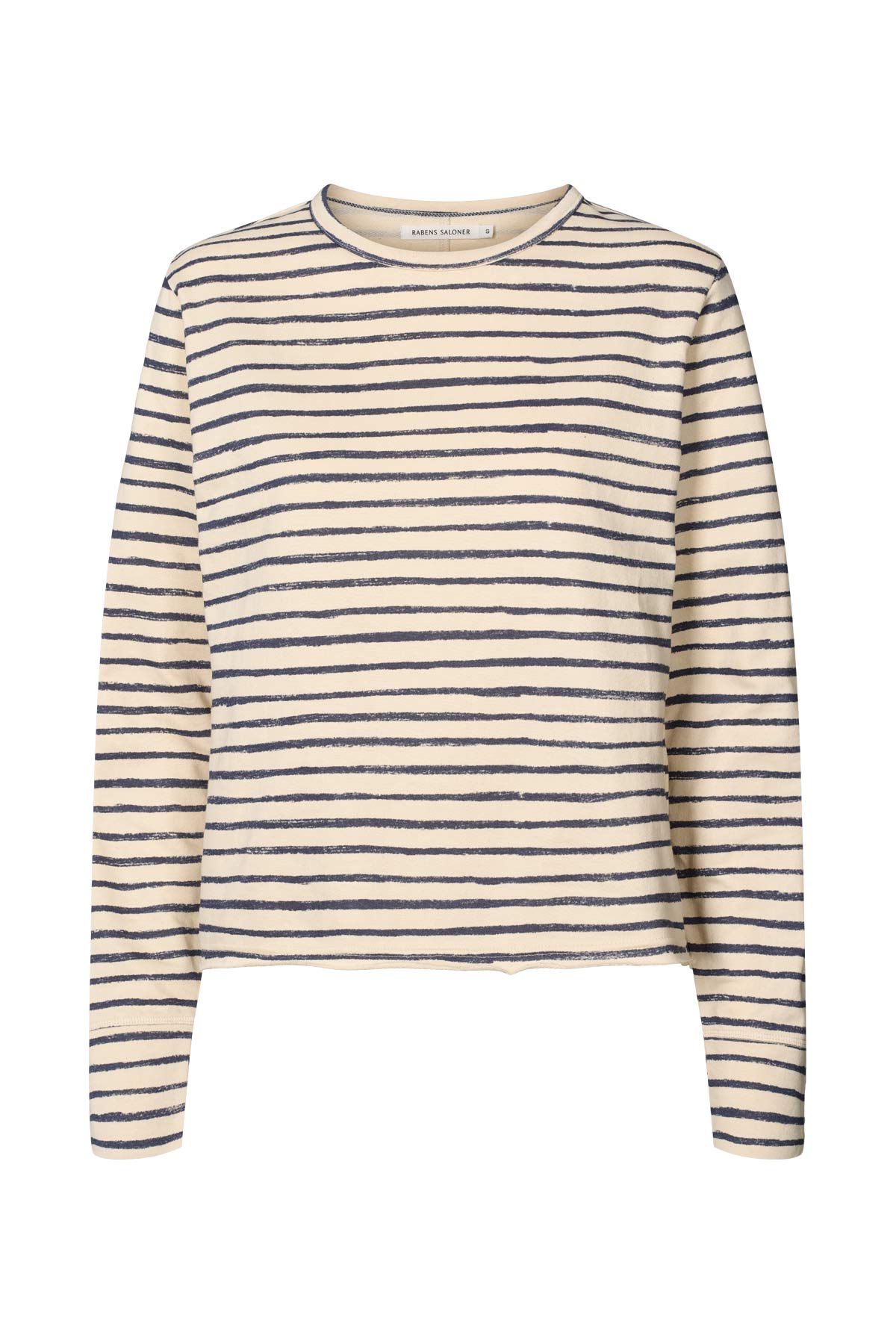 Hila - Light stretch crew neck top I Oyster navy stripe
