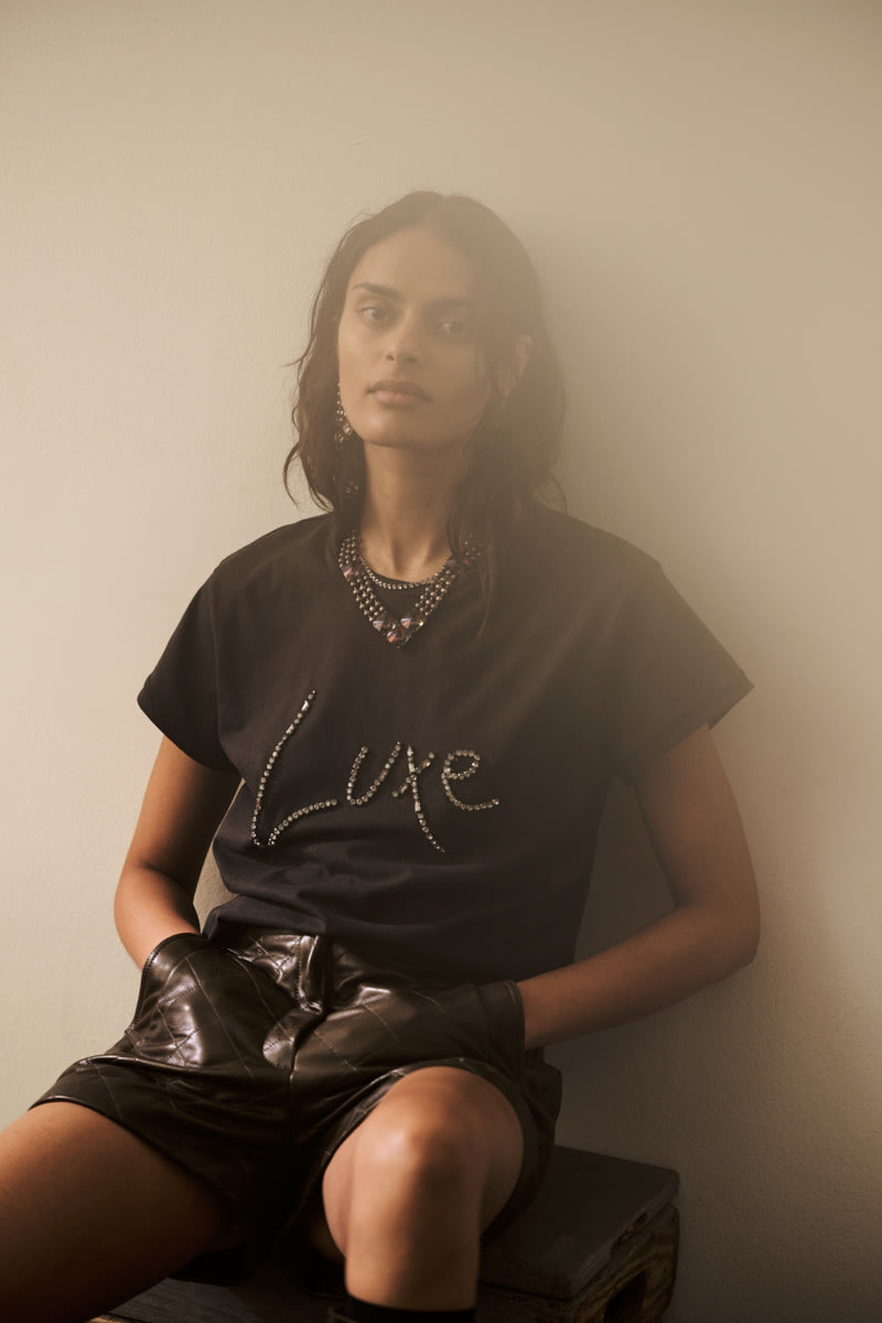 Bet - Quilted leather shorts I Olive