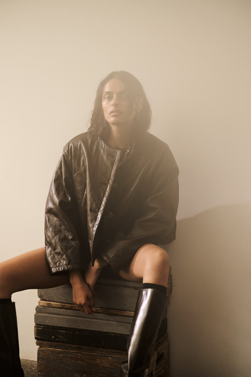 Berra - Quilted leather jacket I Olive