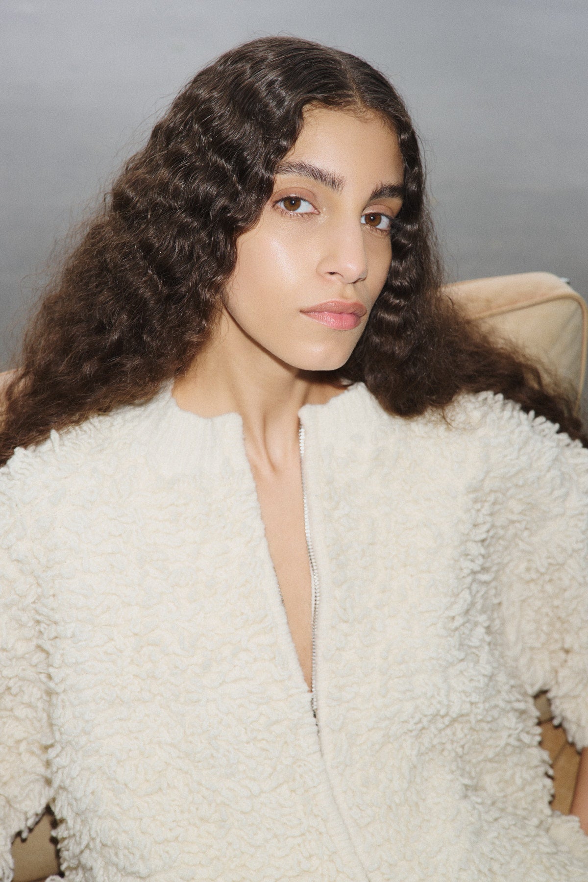 Alice - Shaggy lam knit cardigan I Off white