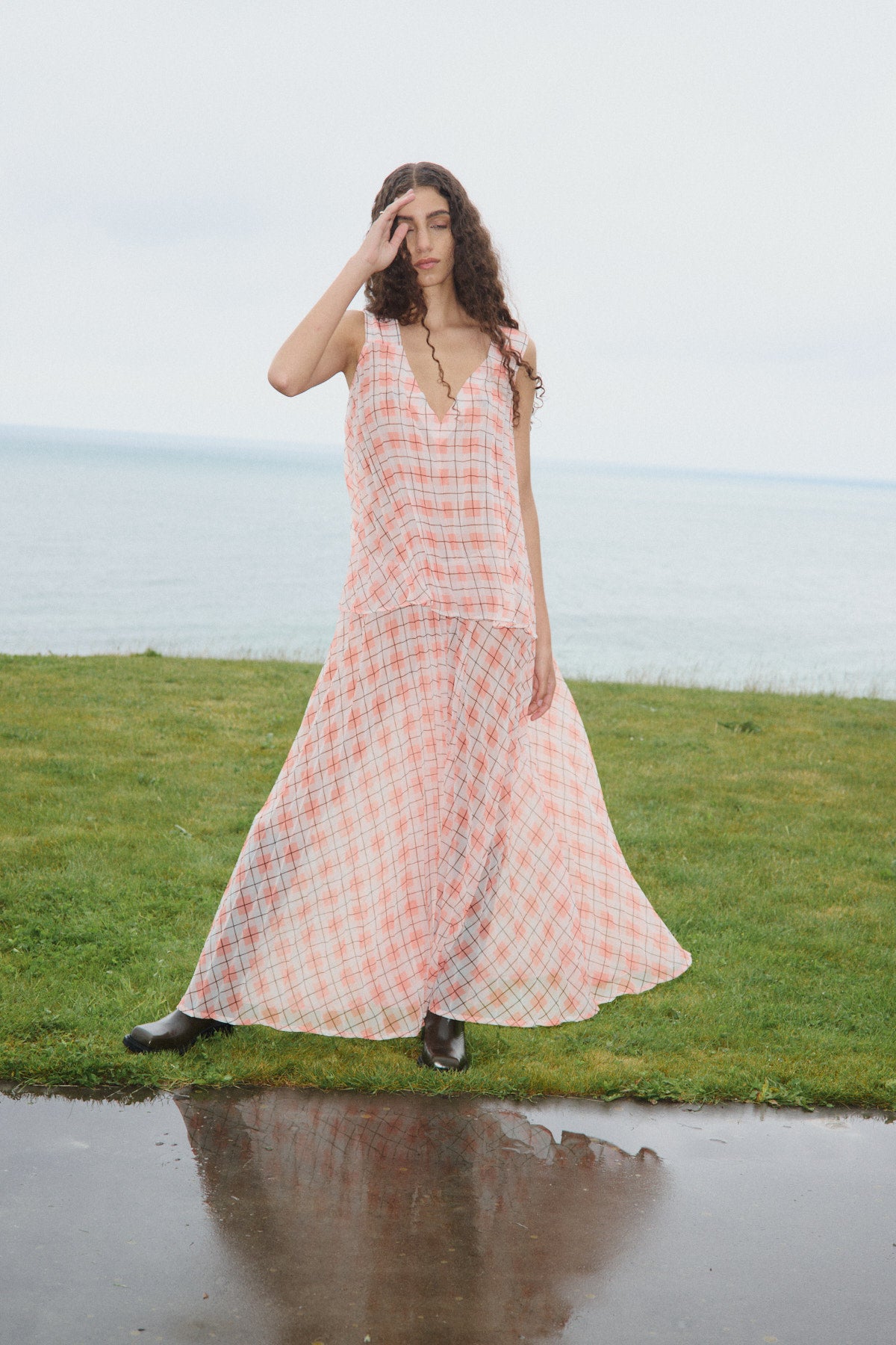 Saki - Transparent check skirt I Mandarin pleat