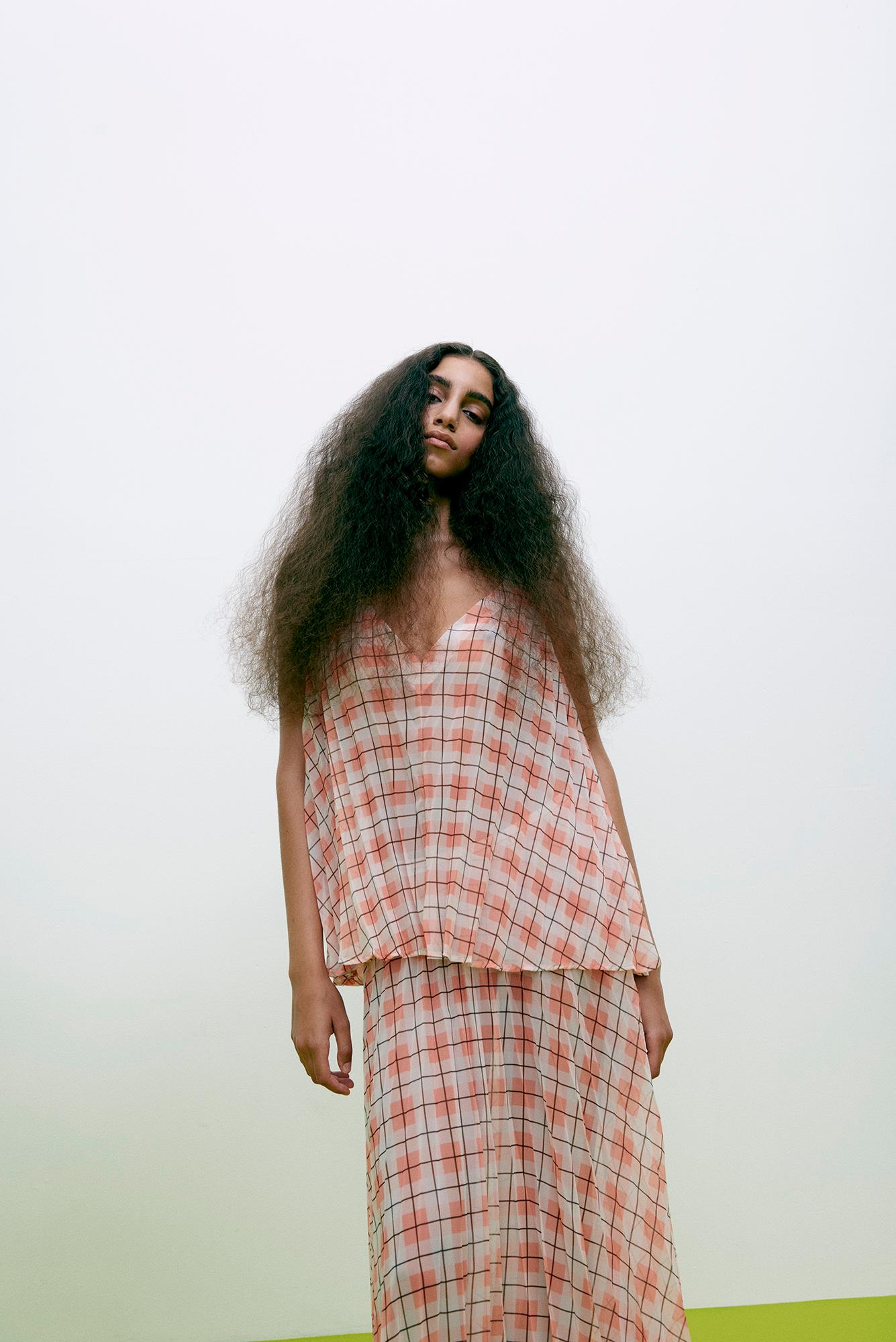 Saki - Transparent check skirt I Mandarin pleat