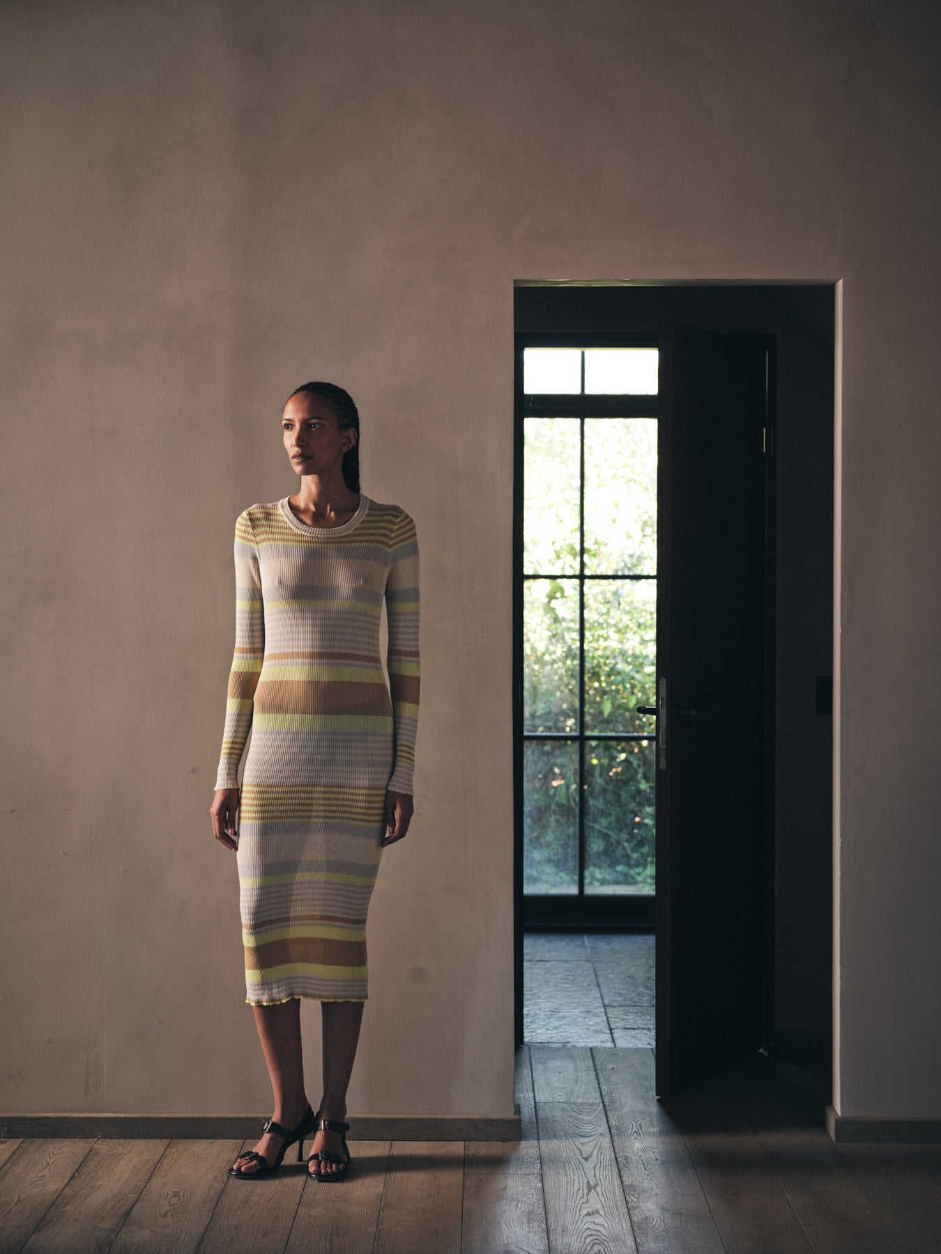 Inua - Ribbed stripes knit dress I Soft lime stripe