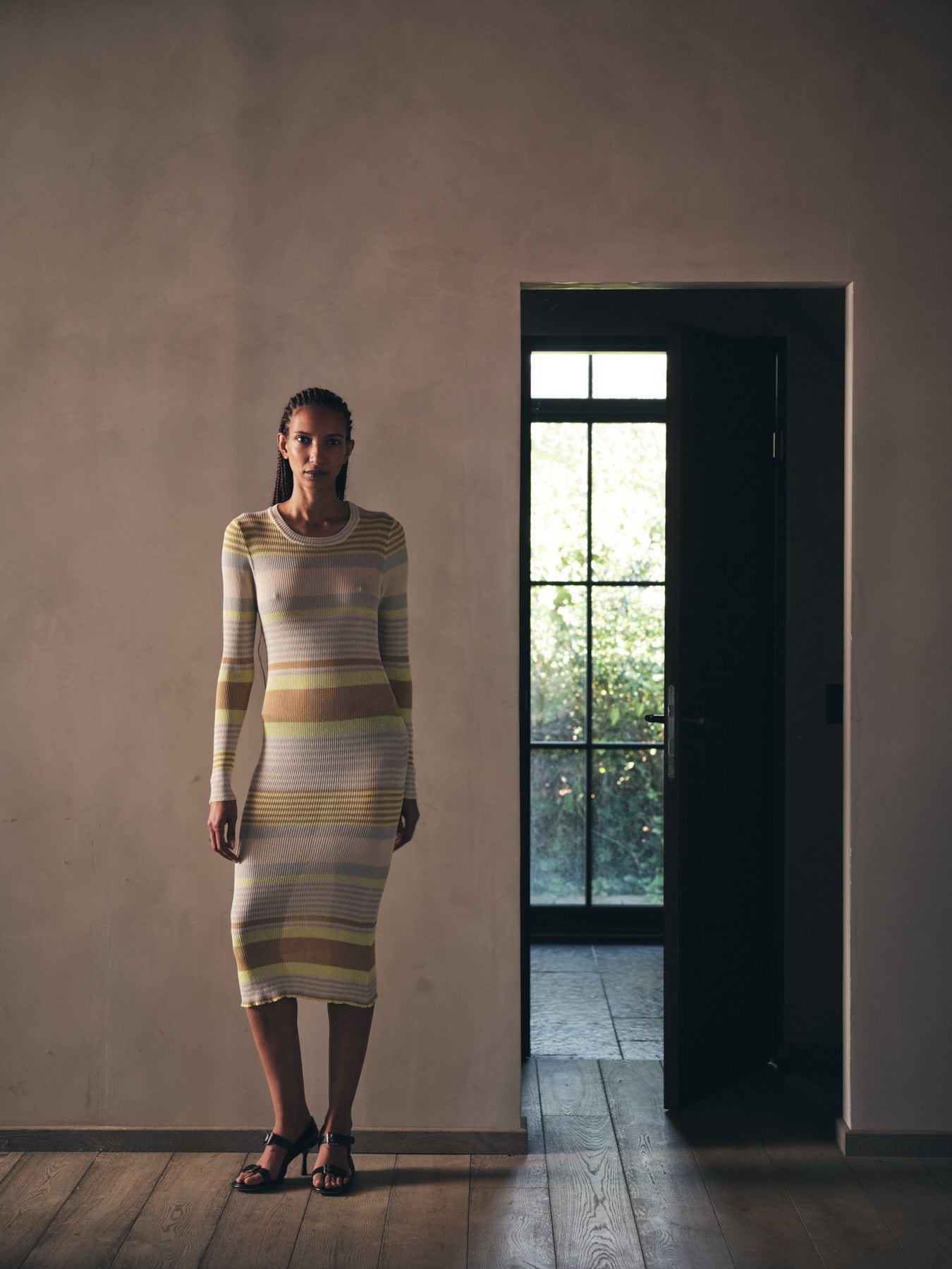 Inua - Ribbed stripes knit dress I Soft lime stripe