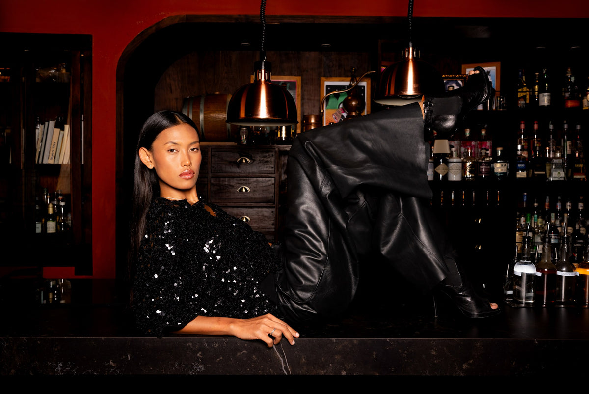 Babara - Sequin shirt jacket I Black