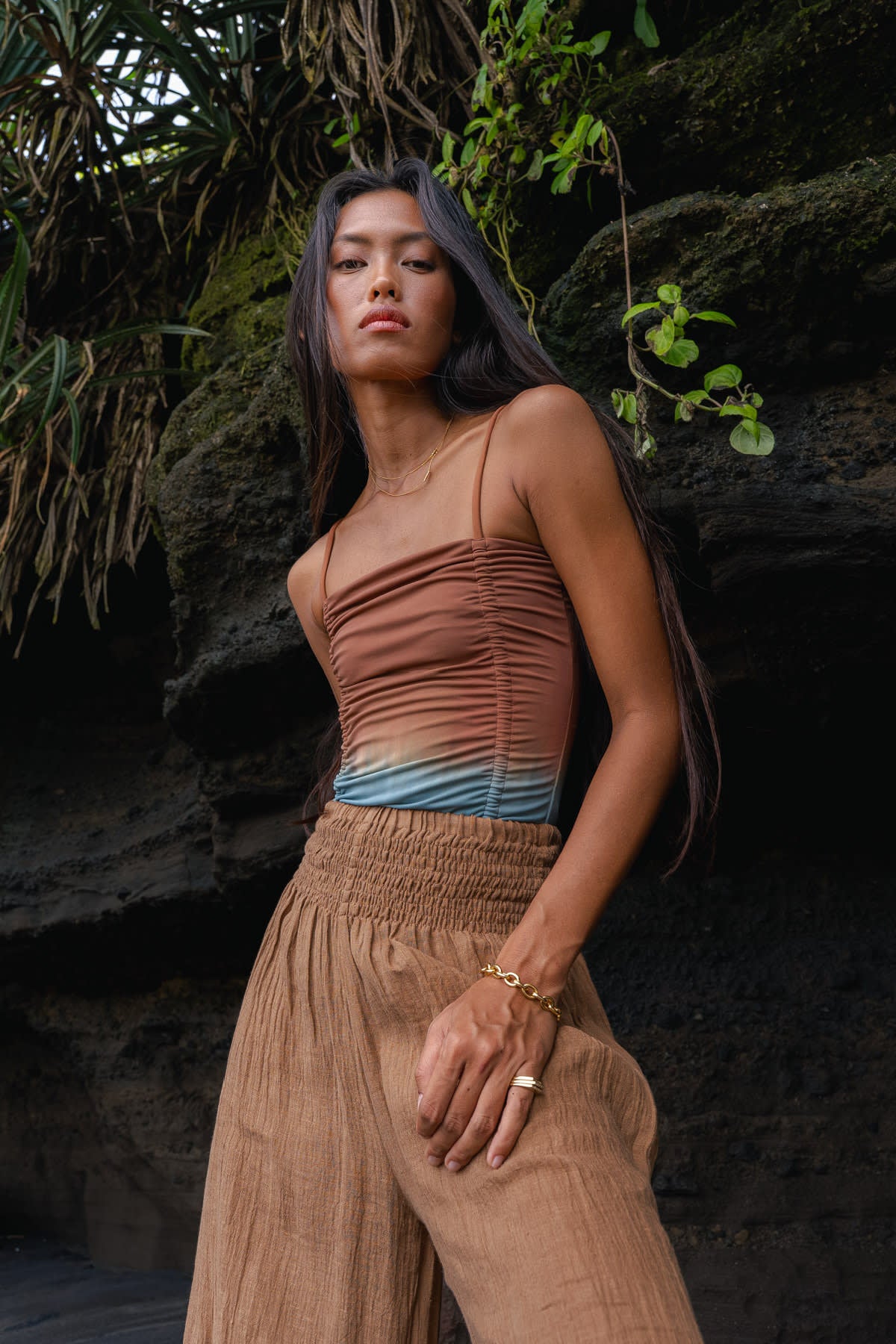 Sali - Fusion swimsuit I Cognac grey combo