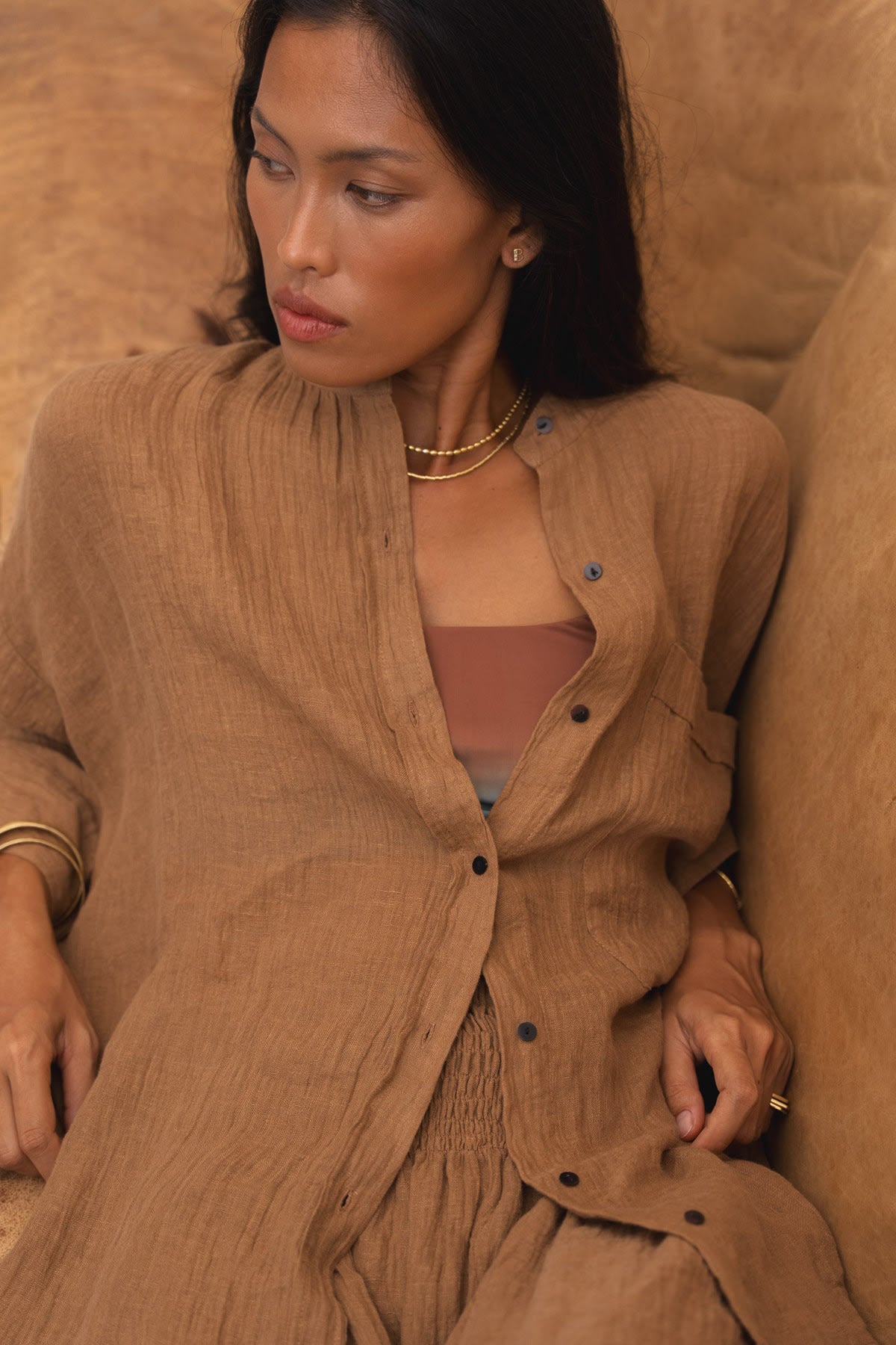 Jumana - Crinkled flared skirt I Walnut