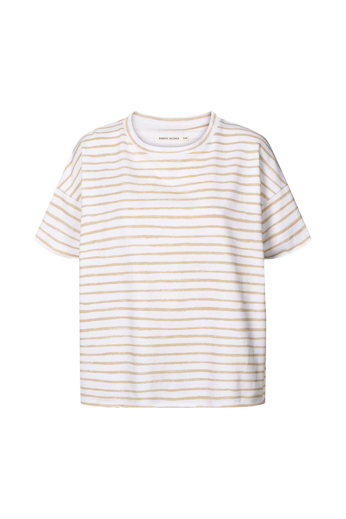 Margot - Light stretch cropped t-shirt I White sand stripe