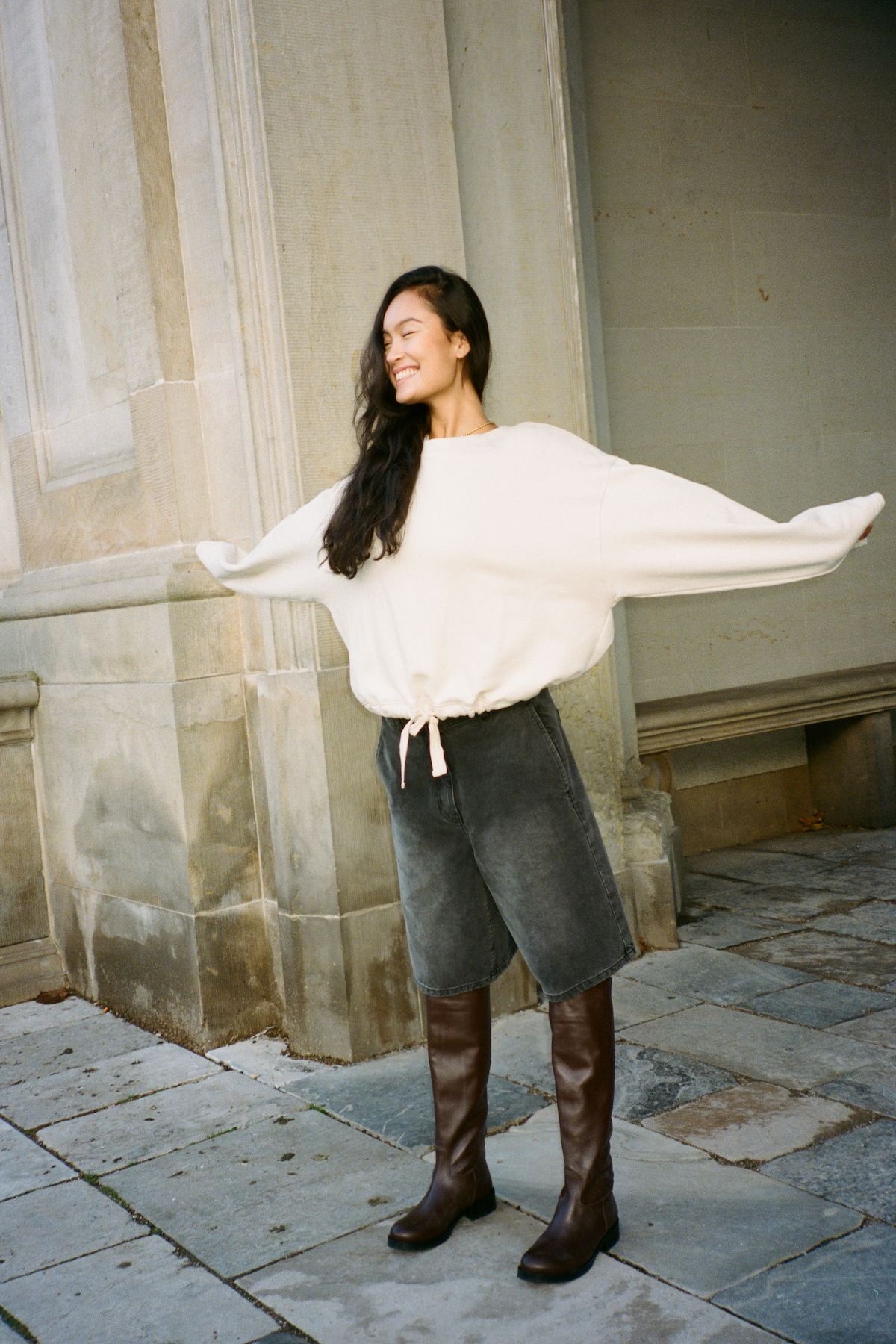 Sweat drawstring top - Sheela I Oyster