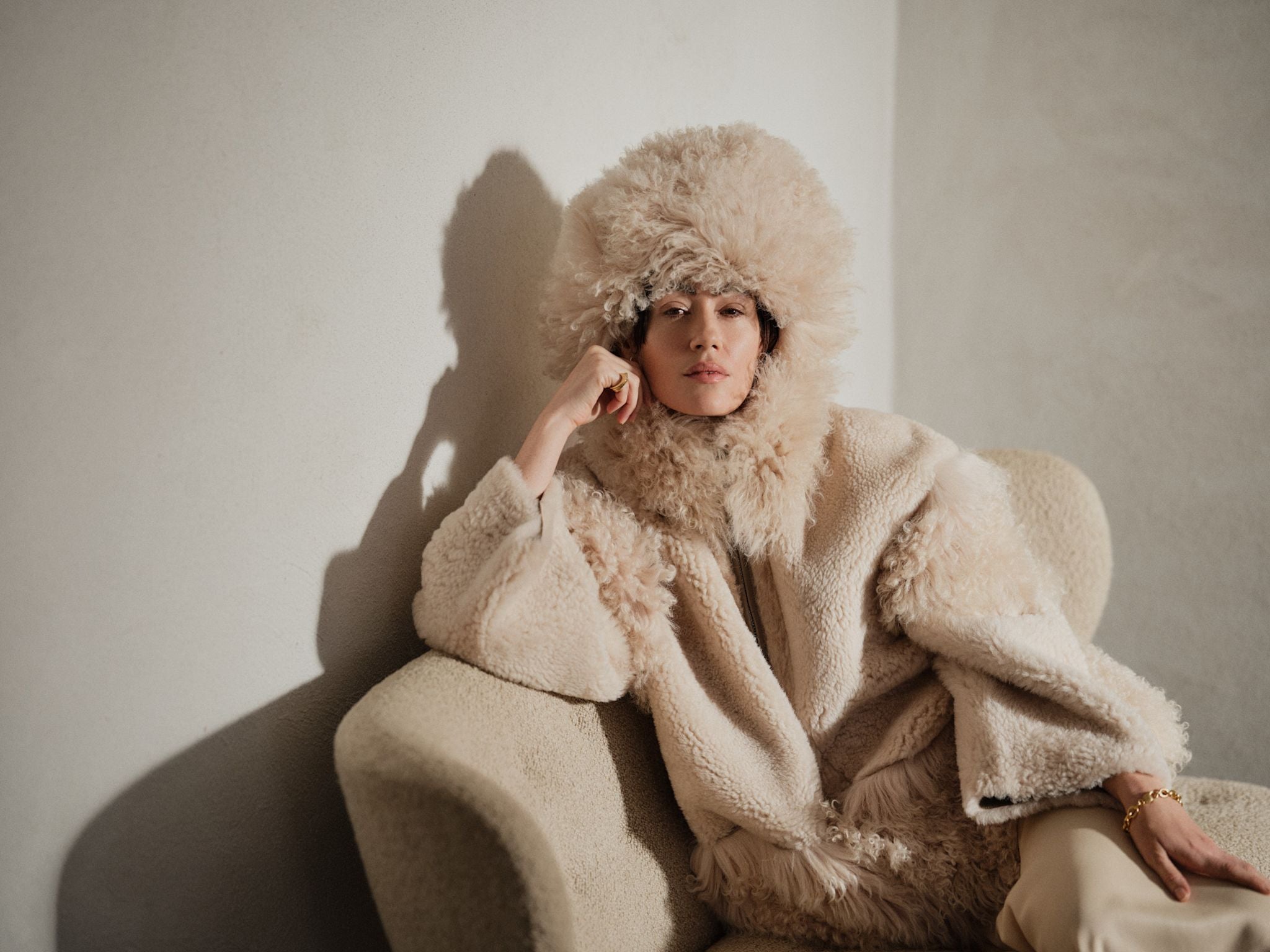 Lune - Duo shearling hat I Chalk