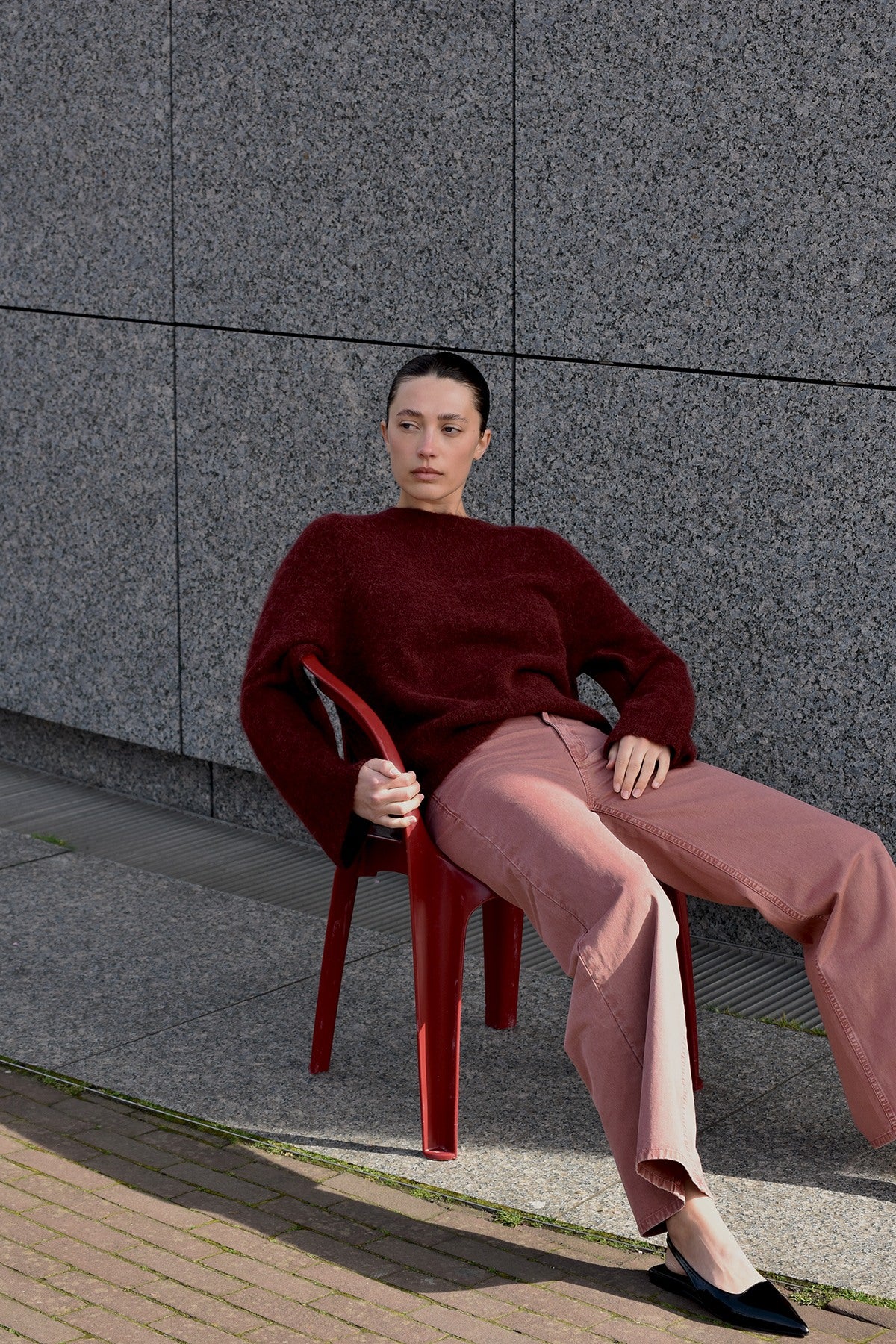 Fluffy split back sweater - Lott I Light grey melange