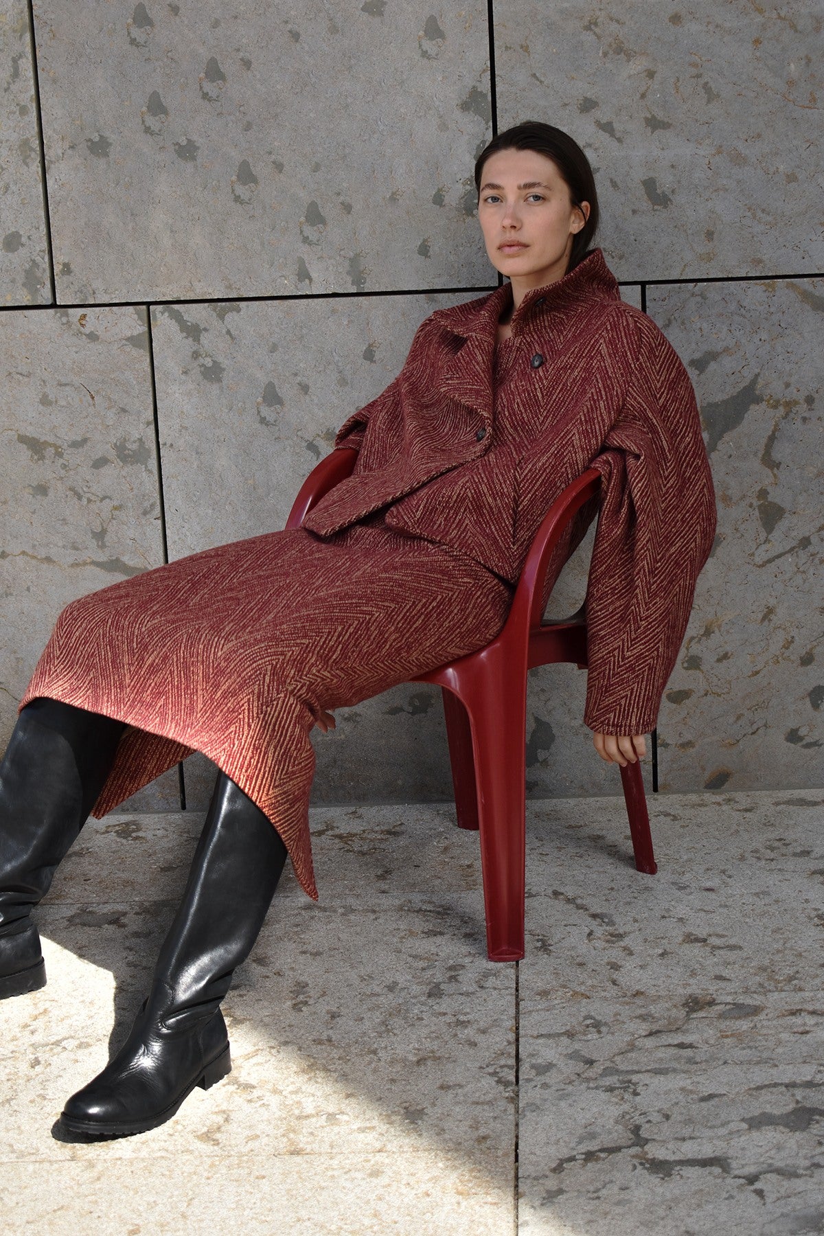 Herringbone long skirt - Luzie I Burgundy combo