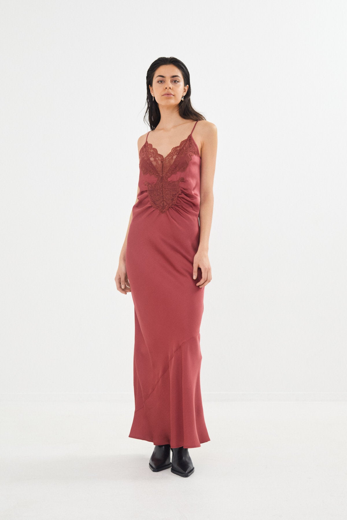 Solid lacey string dress - Antonella I Burgundy