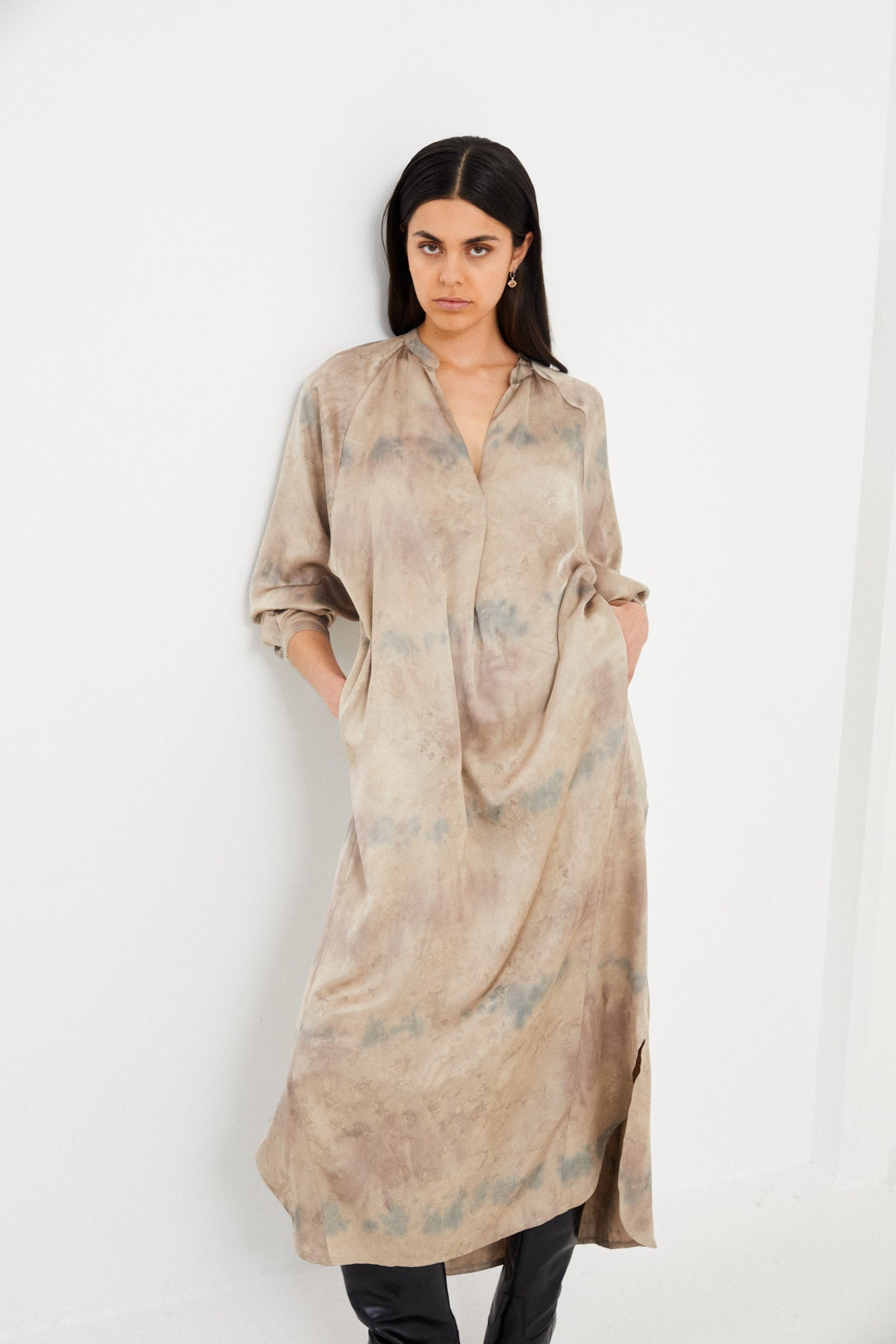 Mixture shirt dress - Houda I Asphalt combo