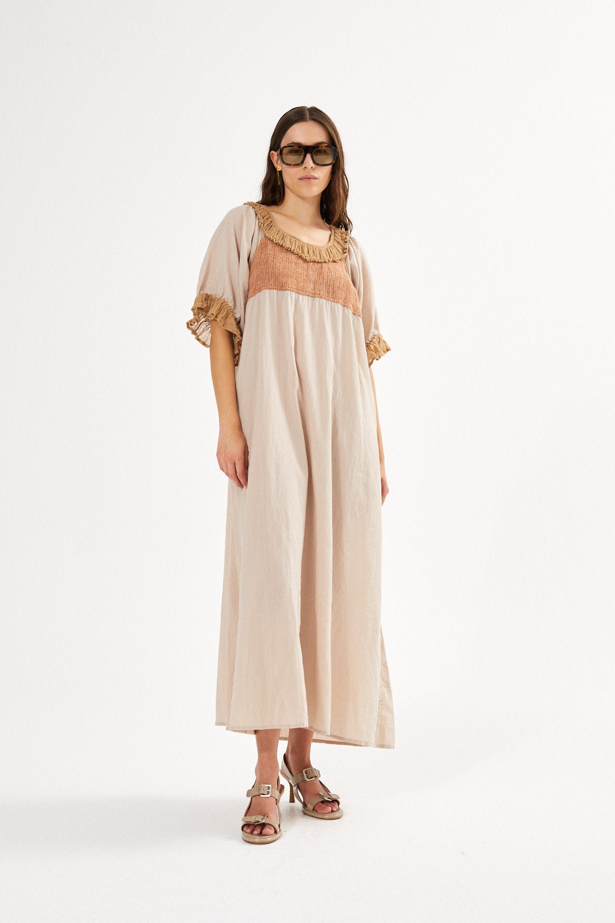 Cotton long angel dress - Dorothea I Sage