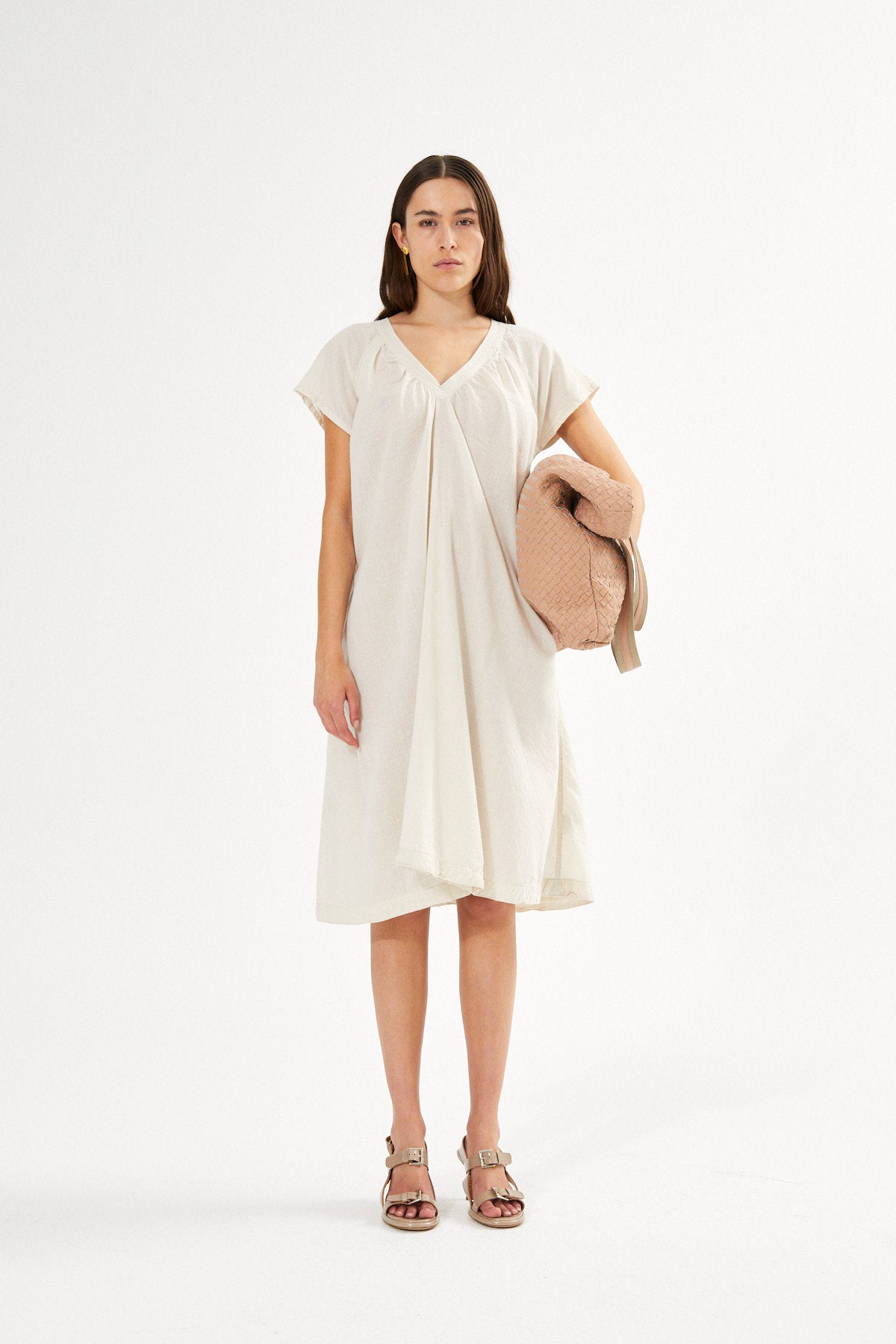 Cotton V-neck short dress - Divine I Black