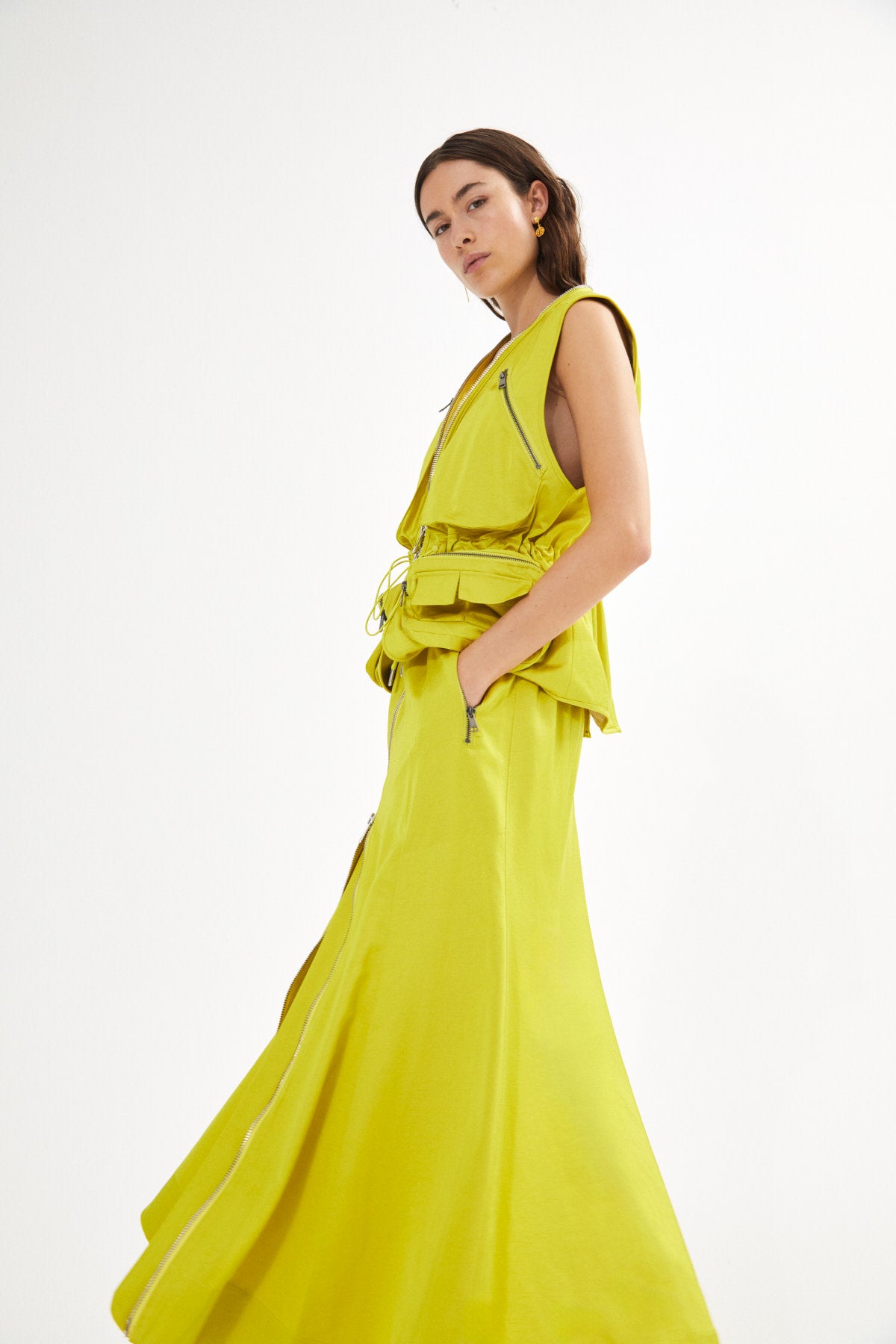 Techno drape flared skirt - Parel I Acid yellow