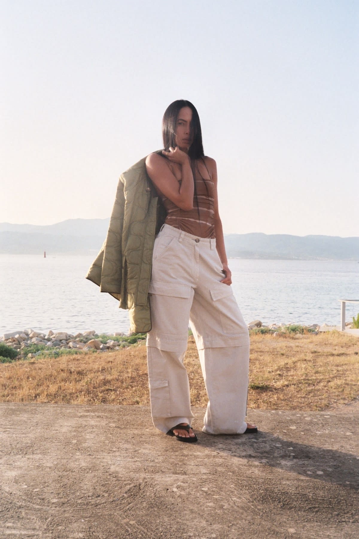Canvas light cargo pants - Pammi I Grey cloud