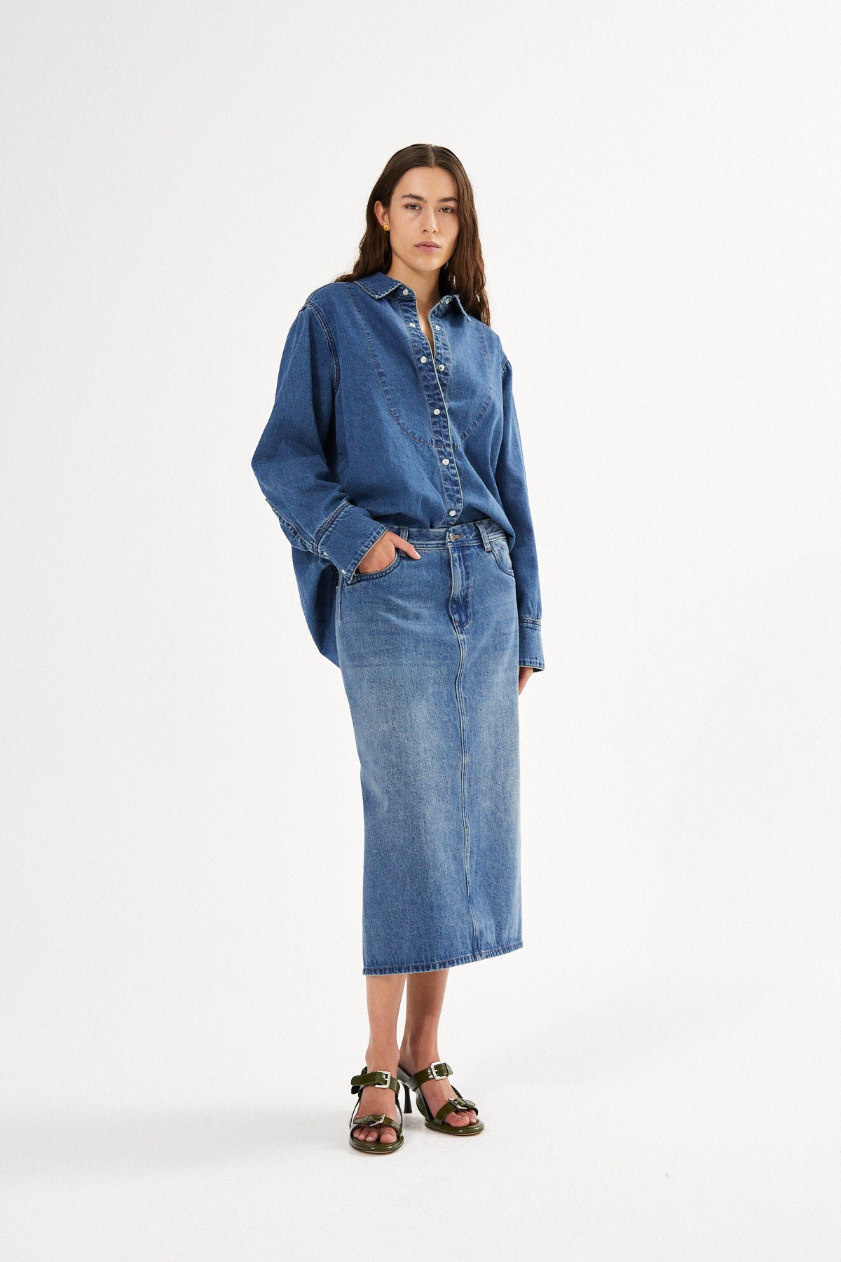 Denim fitted skirt - Ramone I Washed indigo