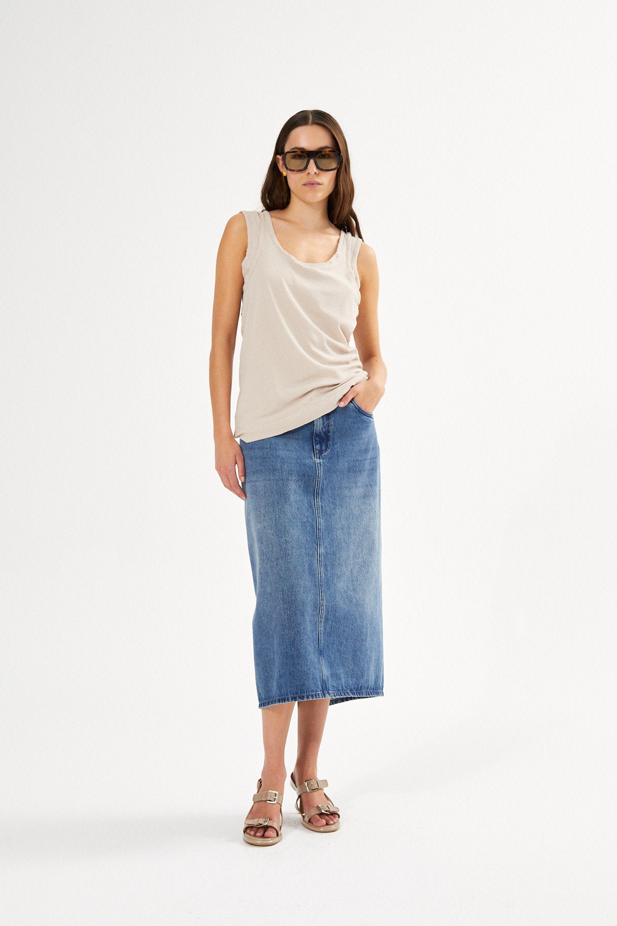 Denim fitted skirt - Ramone I Washed indigo