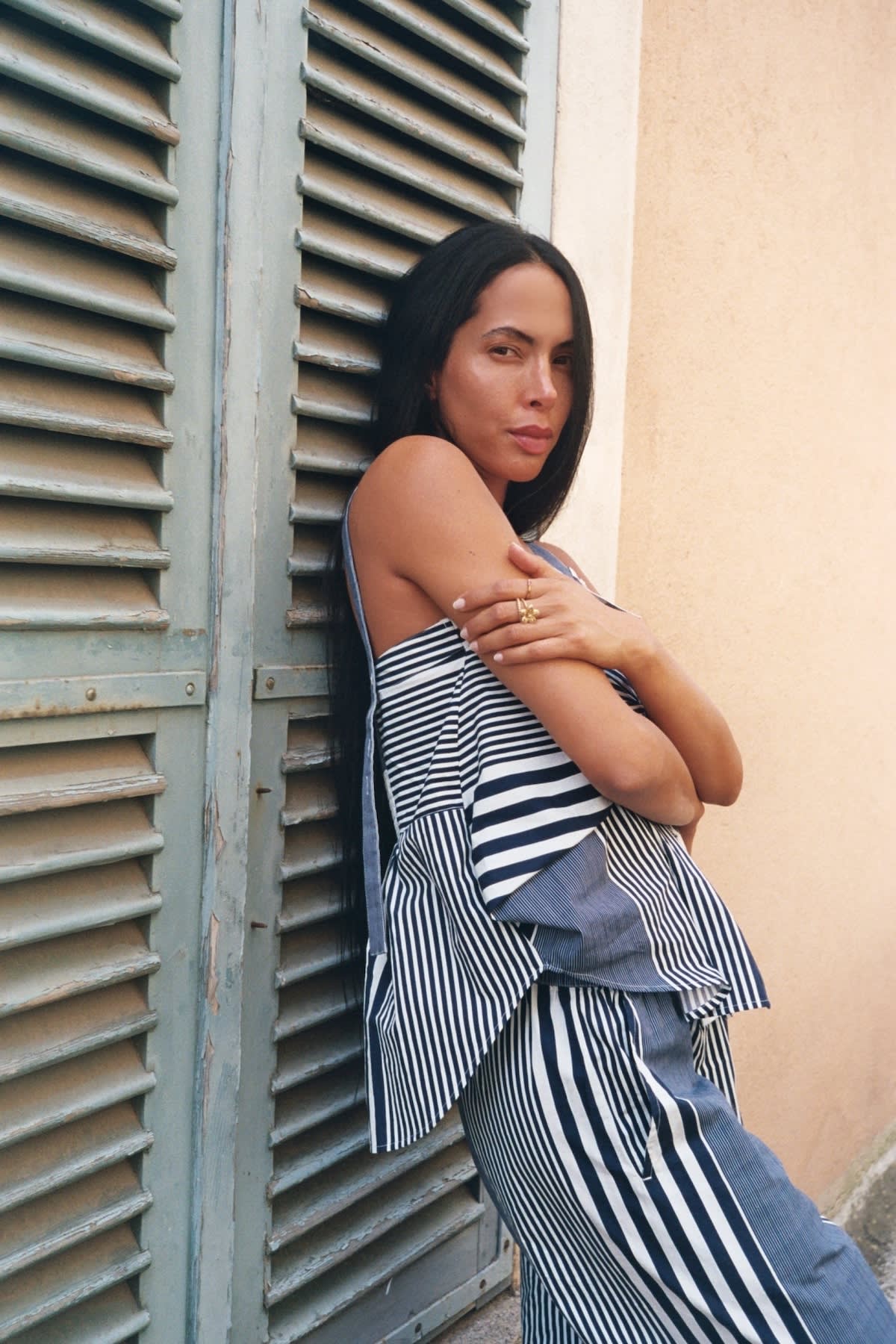 Medley stripe tie front top - Bibs I Navy stripe