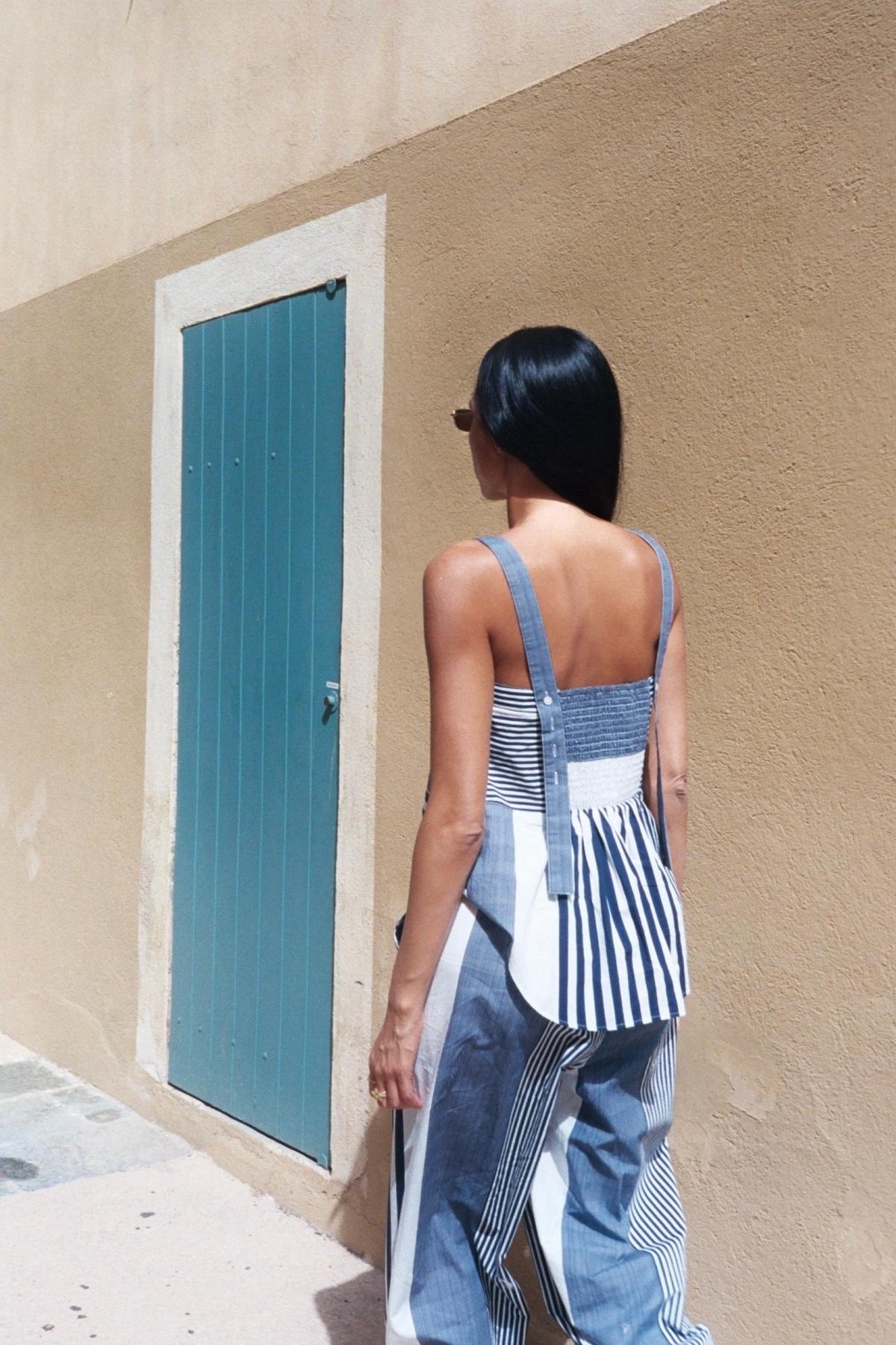 Medley stripe tie front top - Bibs I Navy stripe
