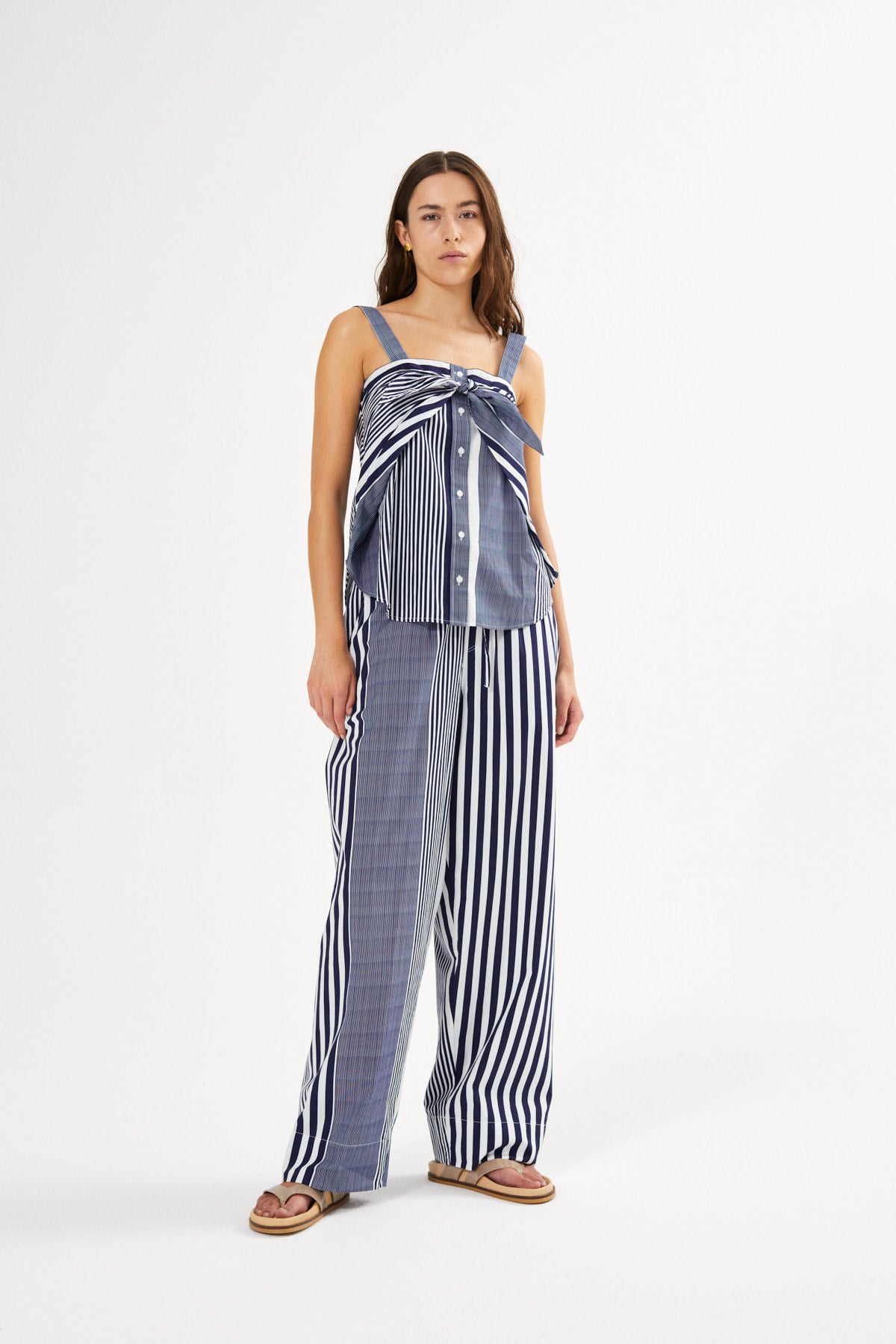 Medley stripe tie front top - Bibs I Navy stripe