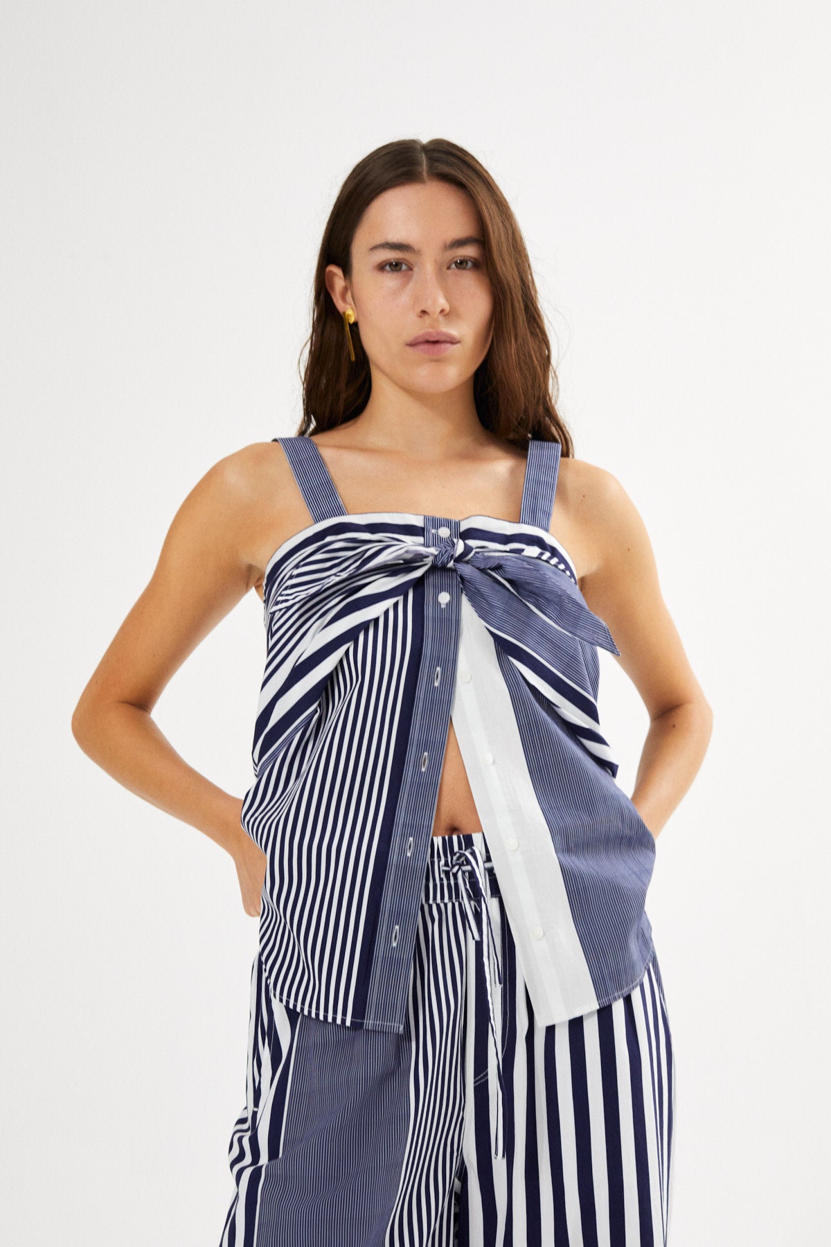 Medley stripe tie front top - Bibs I Navy stripe