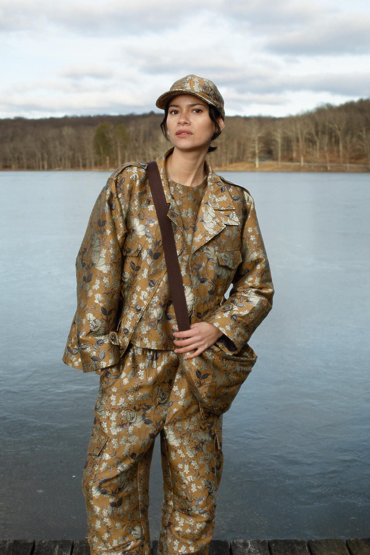 Achola - Ottoman jacquard cargo pants I Golden combo