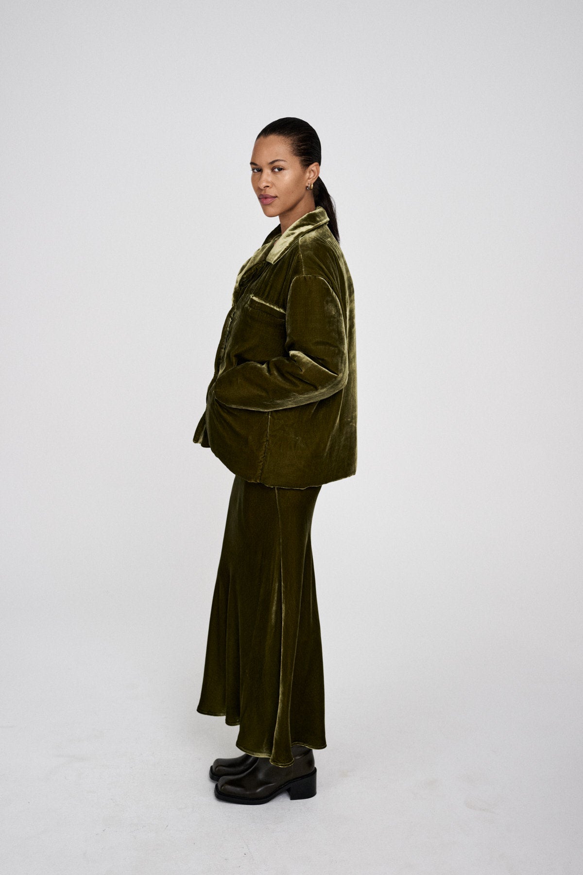 Ellery - Velvet bias skirt I Olive
