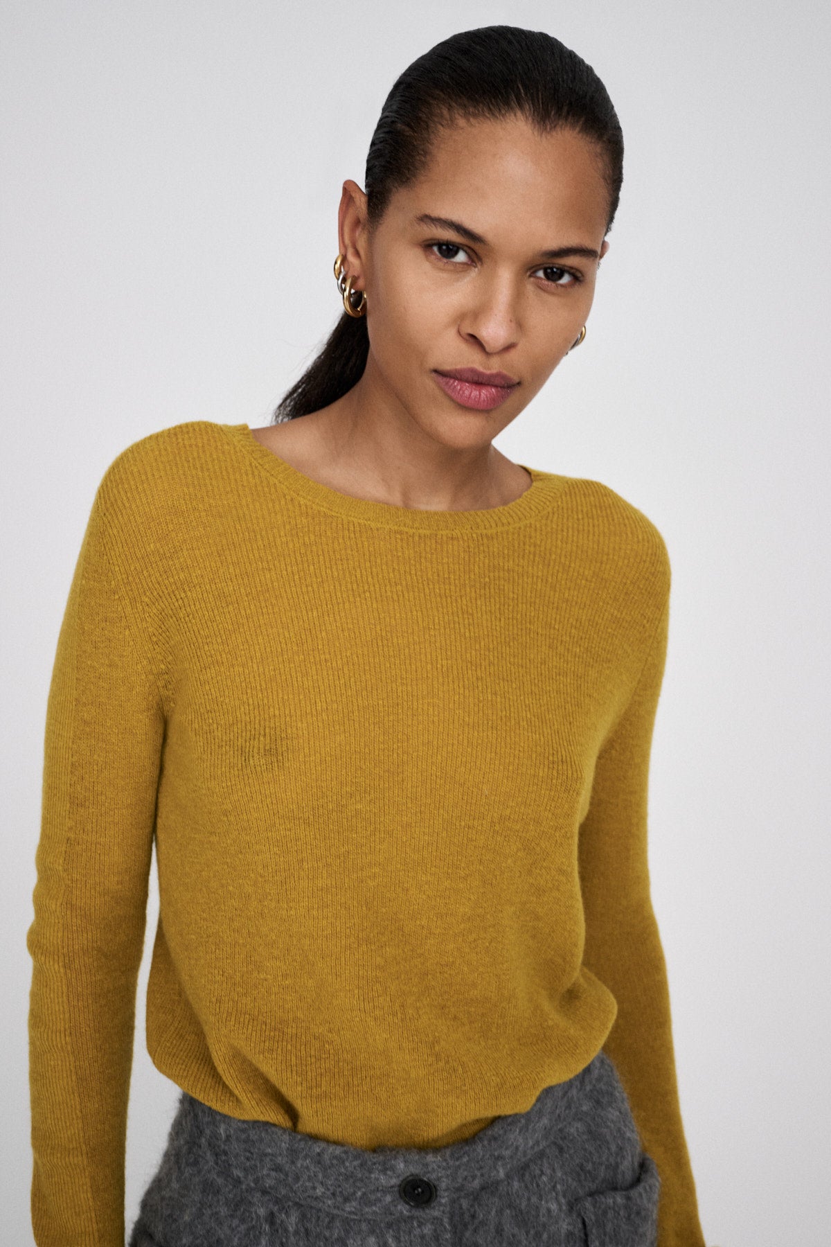 Shauna - Waffled knit long sleeve top I Mustard