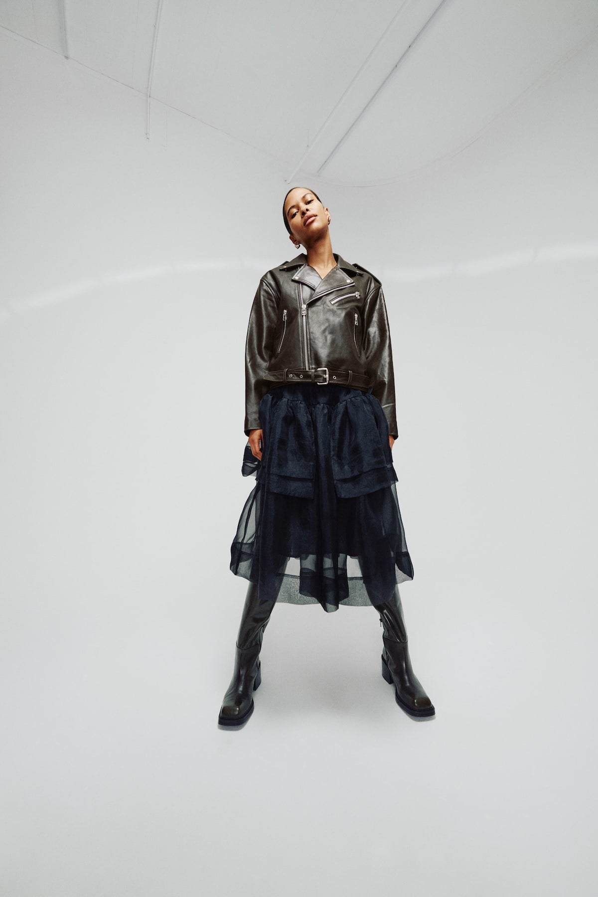 Davine - Leather biker jacket I Coffee